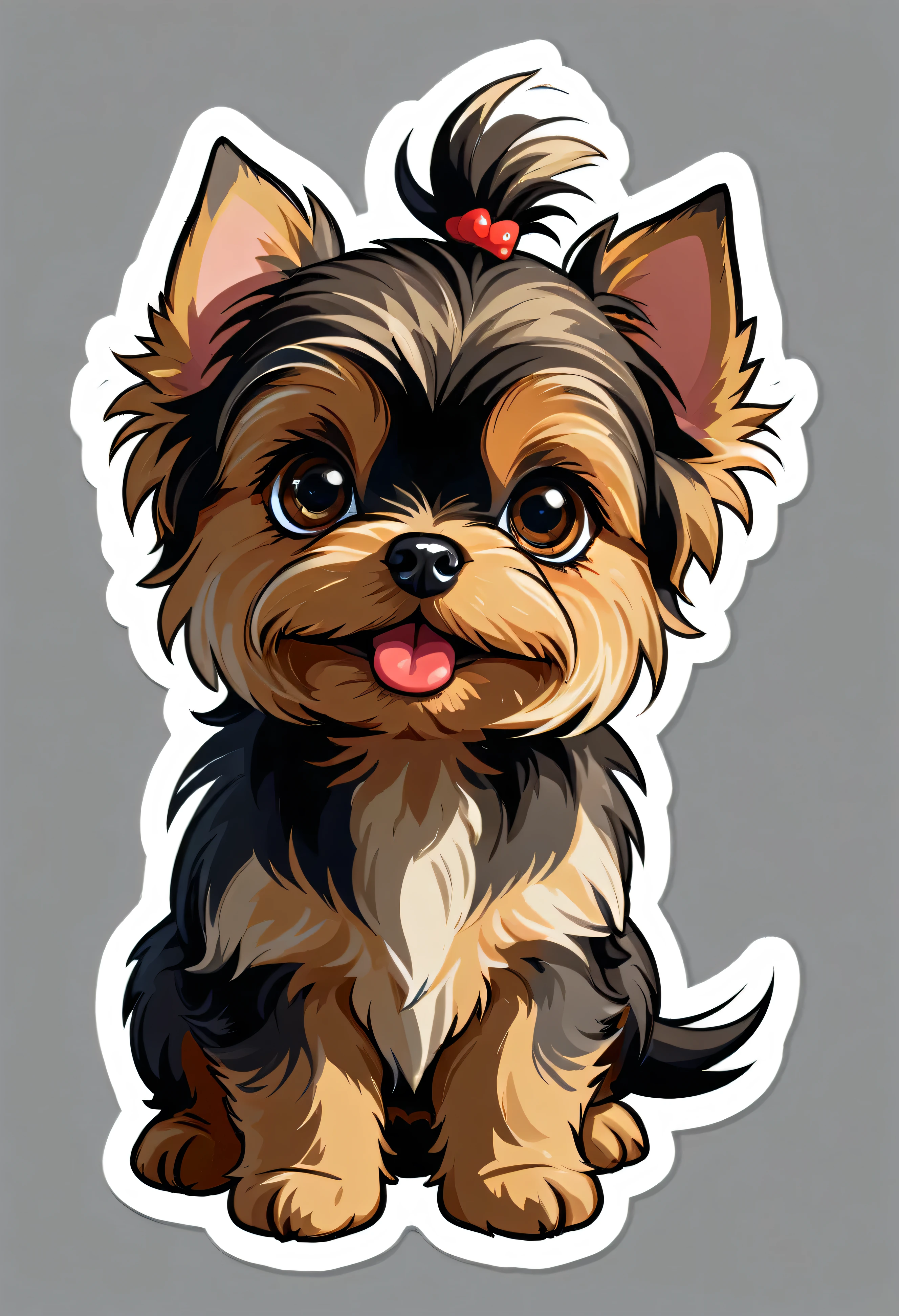 1 sticker, puppy, Yorkshire terrier, Round eyes, Cute eyes, Cute gestures, Cute expression, Simple Background