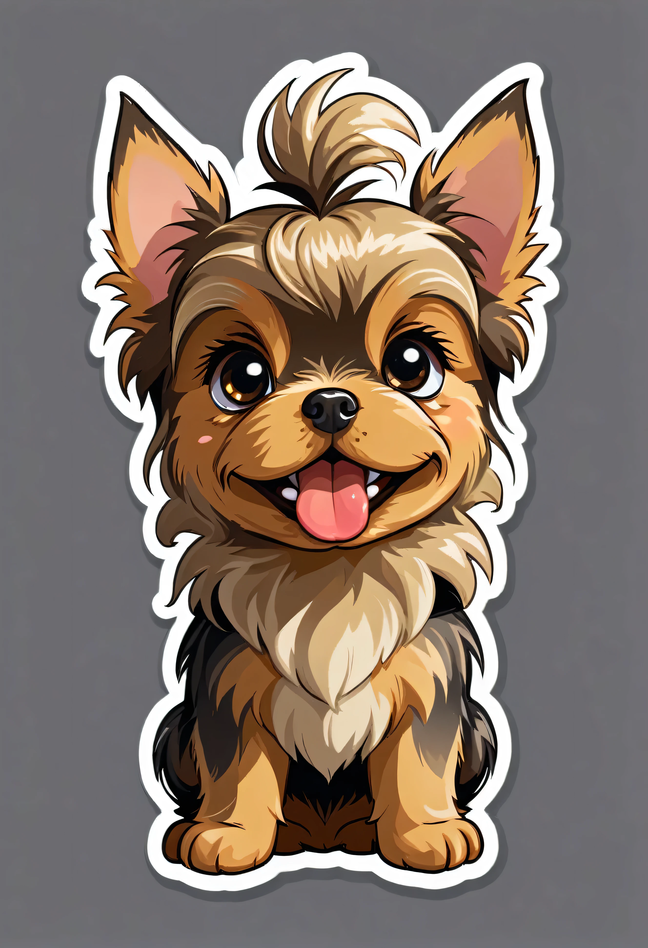 1 sticker, puppy, Yorkshire terrier, Round eyes, Cute eyes, Cute gestures, Cute expression, Simple Background
