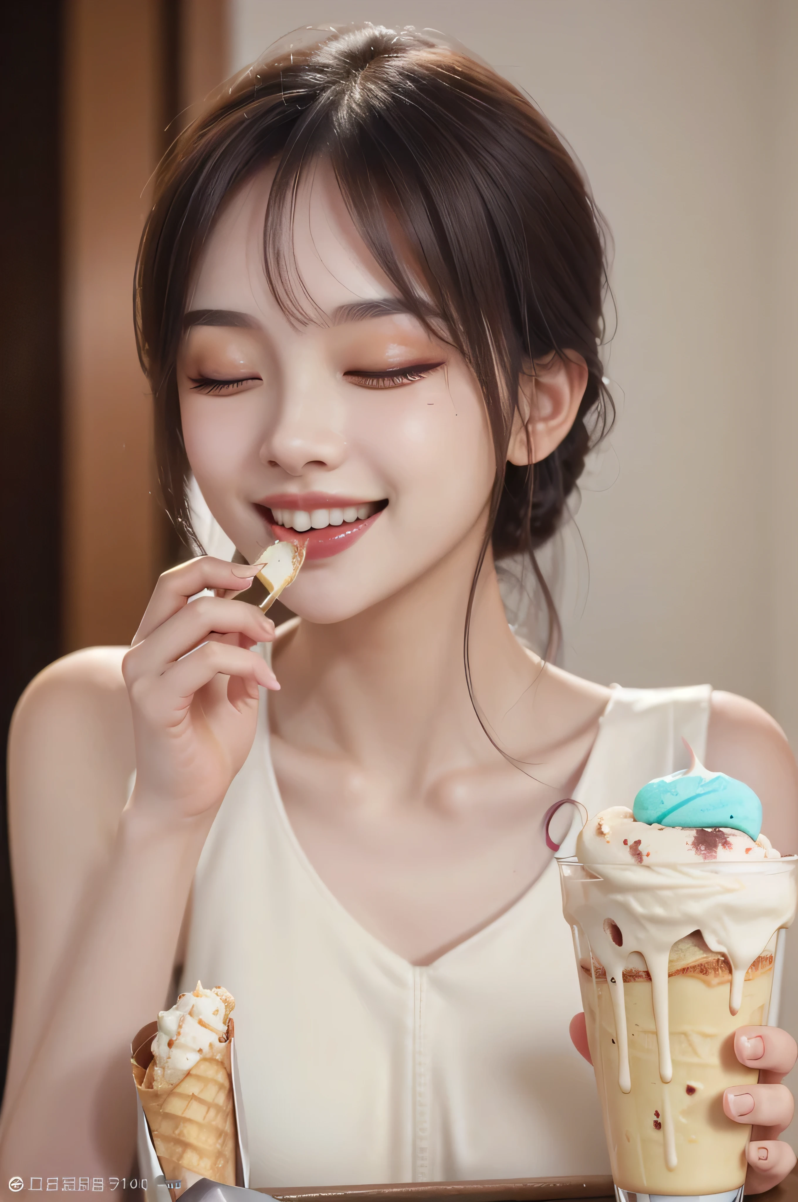 RAW Photography, Portrait Photography
Professional Food Licking Vanilla Milk Cream Ice Cream, Young and Cute One Girl, Full Body, Big, Close Eyes, Smile,
8K UHD, DSLR, Soft Lighting, High Quality, Film Grain, FUJIFILM XT3