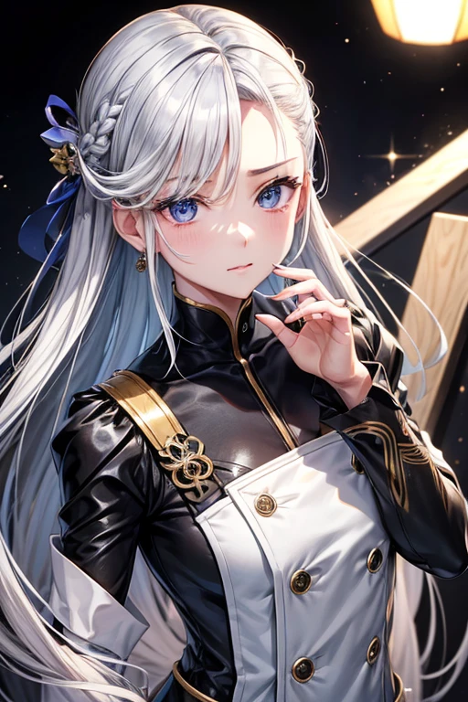 A hairstyle in which the entire hair is slicked back、Odd Eye、Odd Eye、Silver hair back、male、Her hair is shoulder-length、Odd Eye、maleの左目赤色、male右目青、Increase the wide angle、Clear Eyes、black gold suit、Background white、male性のイメージはこのまま、