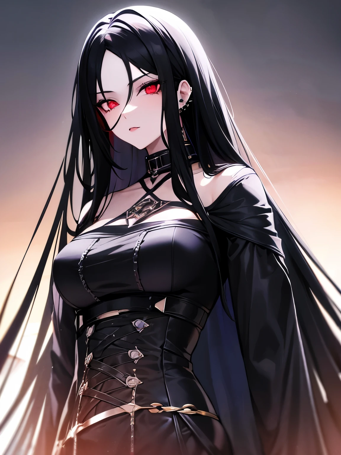 girl with long black hair light skin bridge piercing metalhead man long black hair light skin vampire couple