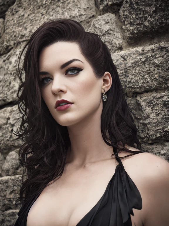 A stunning intricate full color portrait of Stoya as Shelob, wearing a black gown, deep cleavage,, epic character composition, by ilya kuvshinov, alessio albi, nina masic, sharp focus, natural lighting, subsurface scattering, f2, 35mm, film grain, woStoya