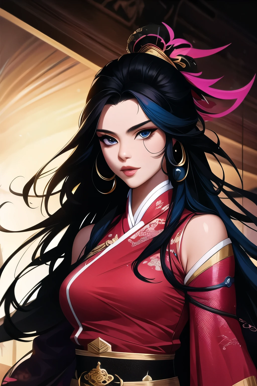 (masterpiece, best quality:1.2), ink Wuxia,blacklight, solo,upper body,long hair,lips