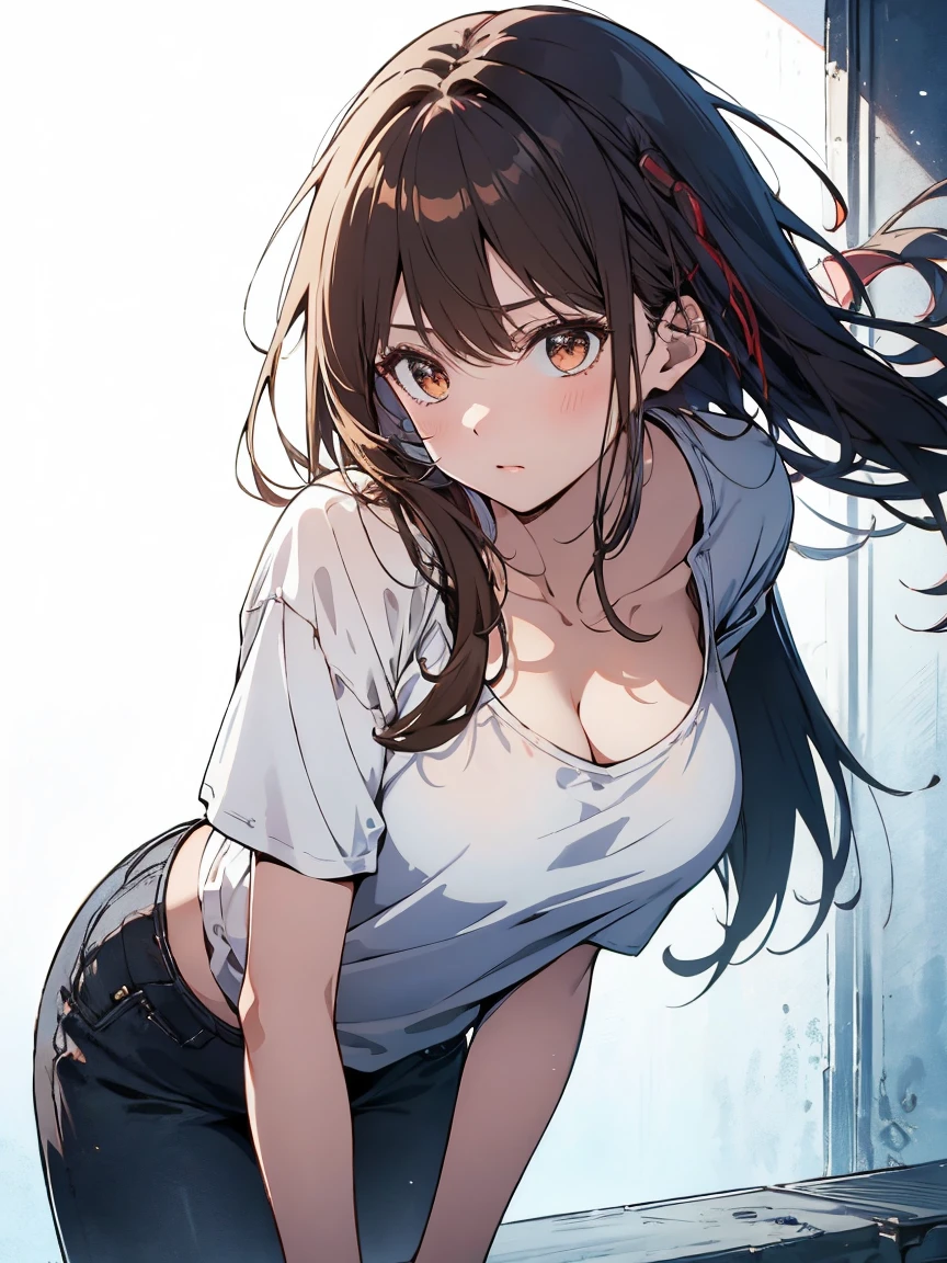 (Best Quality, 8K, Oil Painting, masutepiece:1.2), Ultra-detailed, (Realistic, Photorealistic:1.37), (((FULL BODYSHOT)))、Vibrant colors, Studio Lighting, (((The whole body is reflected)))、Shoulder-length bob hair, Green and brown tank top, Camouflage tank top, (((Denim miniskirt)))、(((White background))), ((sleepy expression))、((Closing your eyes))、Eyes closed、Hands on the side of the face、(((Red hair)))、(((bobhair)))、(((Camouflage pattern tank top)))、(((with a pure white background)))、(((There is a margin at the top)))、(((There are margins on the left and right)))、(((There is a margin above the image)))、(((Very cute woman)))
