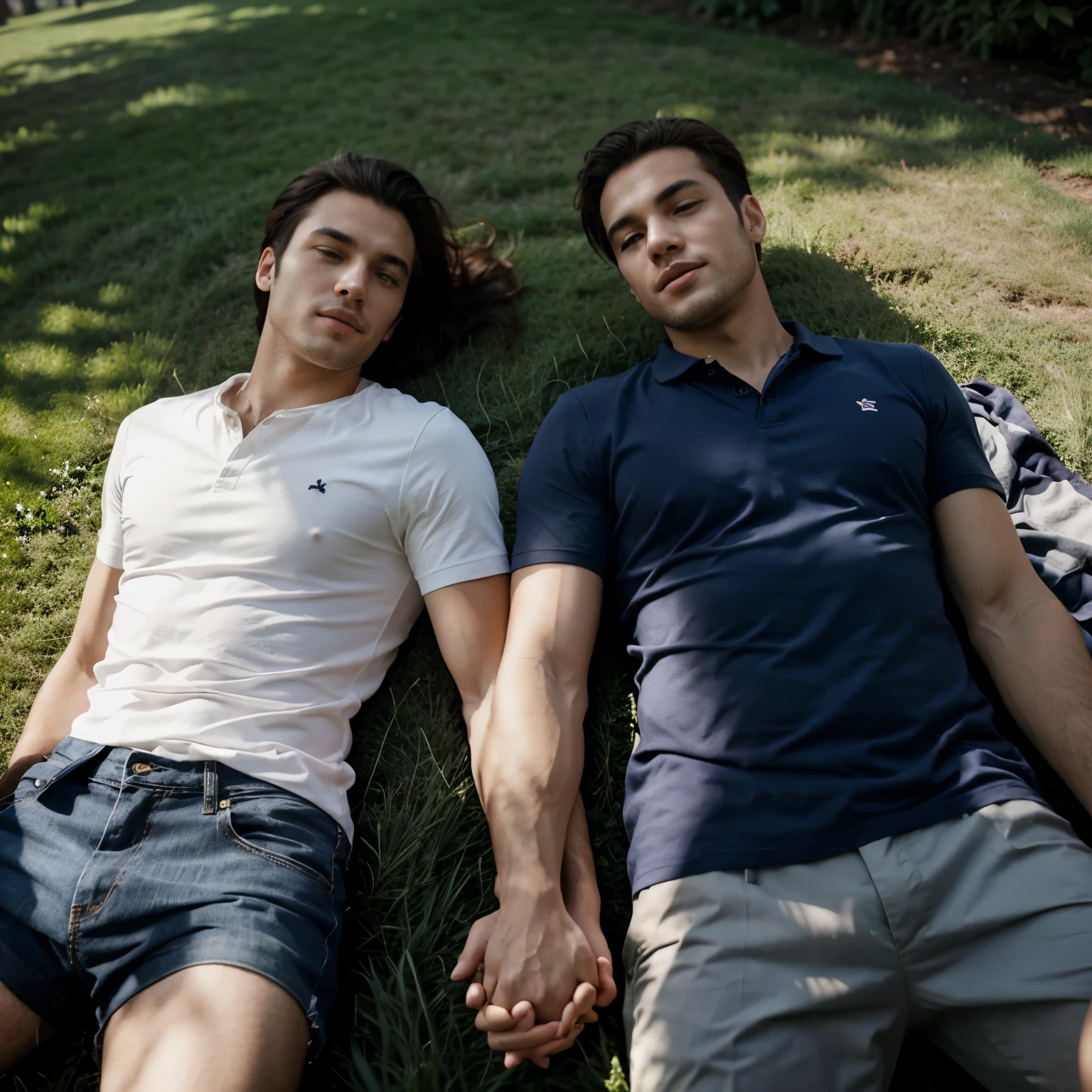Two men,Holding hands on the grass