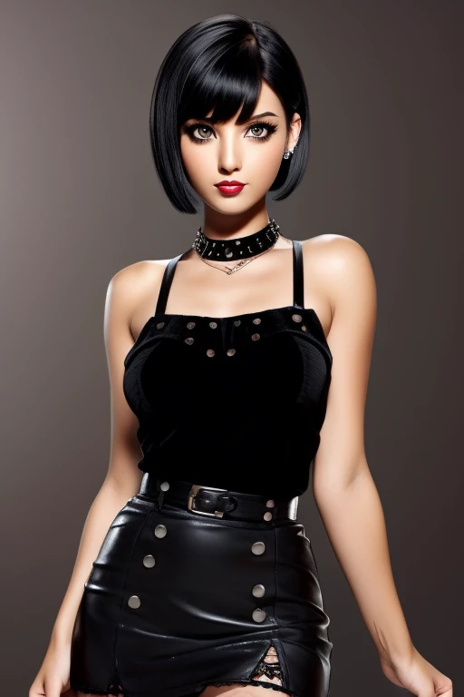 Black short hair with bangs Emo Pin up Girl, Black Faux, Lustrous zomp eyes, Striking a pose