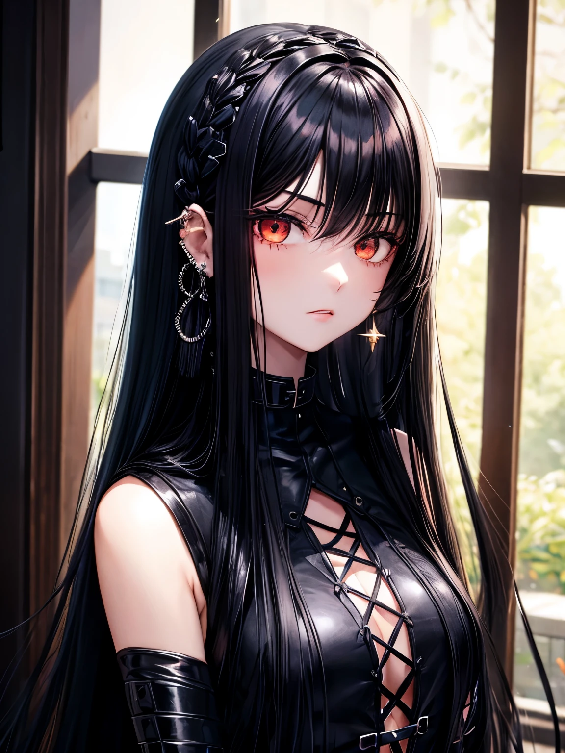 girl with long black hair light skin bridge piercing metalhead man long black hair light skin couple