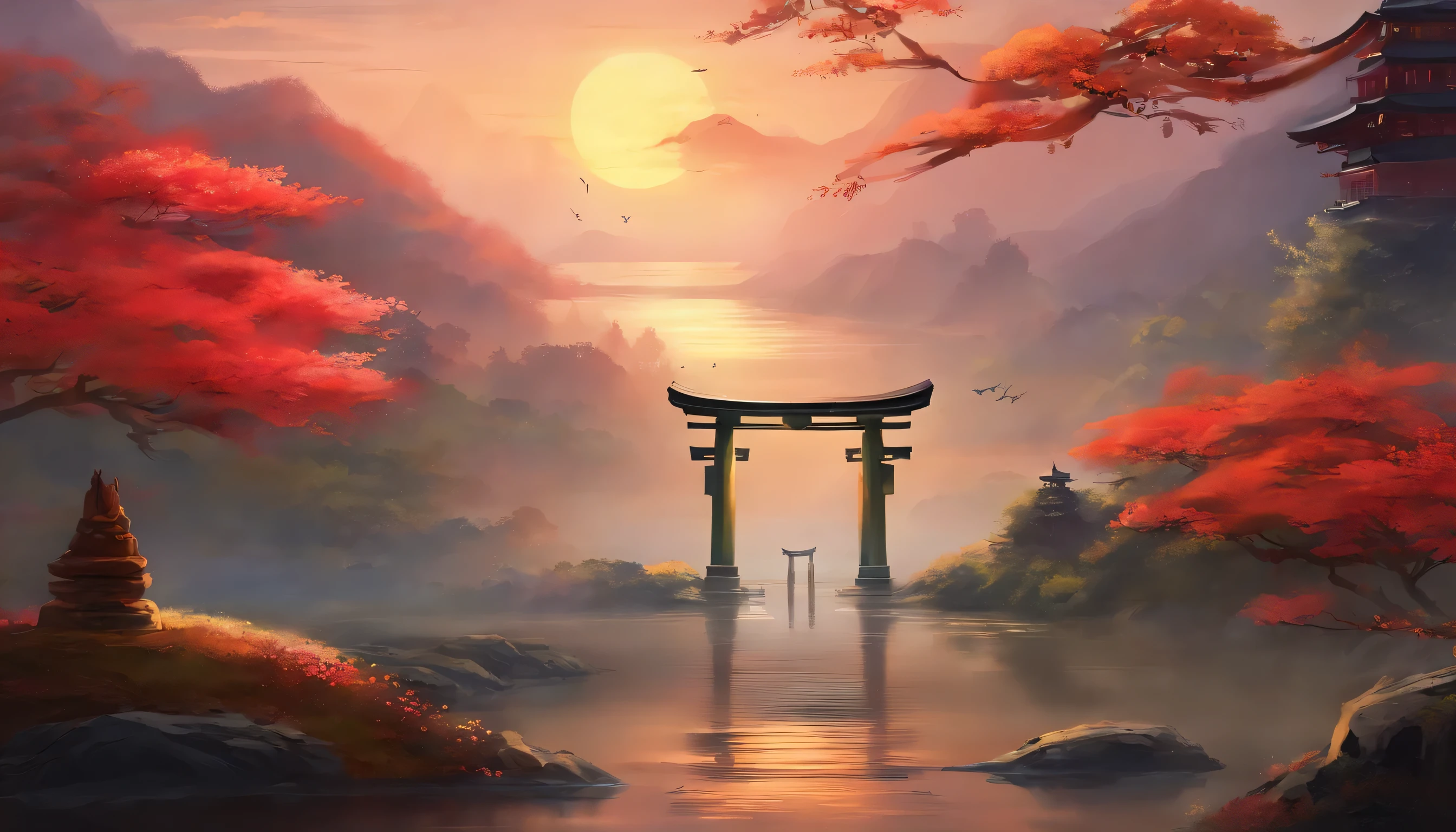 (((No people,Landscape only))),(((Japanese Shrines,torii))).Mysterious Japanese Gods々The sacred grounds of,