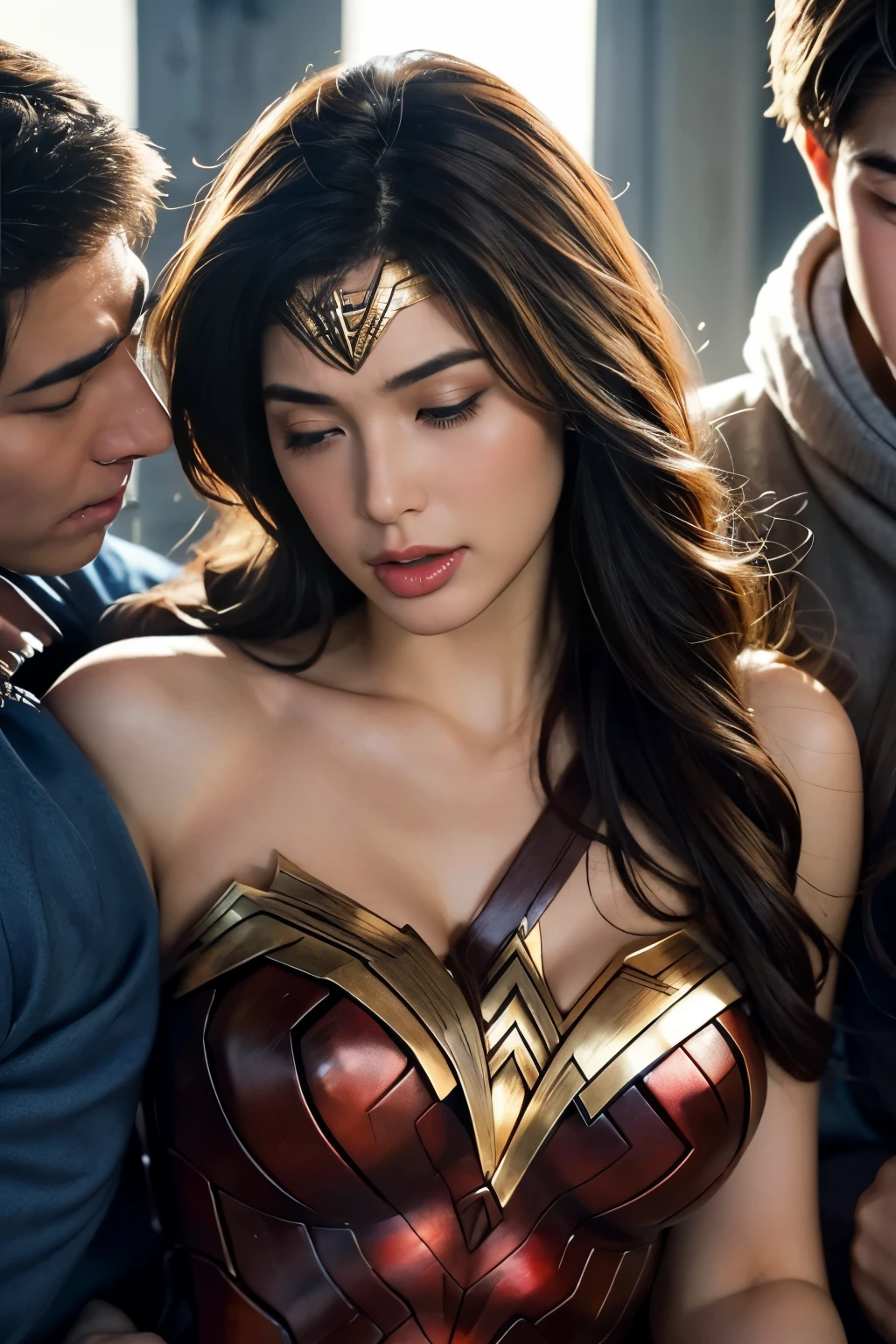 私はWonder Womanです、完璧なWonder Womanの衣装,Kneel,押しDefeated,Defeated,A man mounts me,Face grabbed、Hug from the front,Hugged,Being strangled,You can hold it,Leaning on the man,Hugged,Can be lifted,Men lick my face with their tongues,The guys lick my head with their tongues,Men lick my hair with their tongues,My body is licked by men,sleeping face,Close ~ eyes,Open your mouth,Tired face,Face of Suffering,sleeping face,Being slapped in the face,Getting punched in the face,Fighting with men,Fight with the men,Surrounded by men,,Caught between the men,Being held back by men,Entanglement with males, Attacked by men,Brown Hair, masterpiece、beautiful girl、fine 目、puffy eyes、highest quality, 超High resolution, (reality: 1.4), Cinema Lighting,so beautiful、Beautiful Skin、(超reality的な)、(High resolution)、(8k)、(Very detailed)、(beautiful and fine 目)、(Very detailed)、 Detailed face、Diagonal bangle hair、Brown Hair、20-year-old、Wonder Womanのコスプレ,Wonder Woman