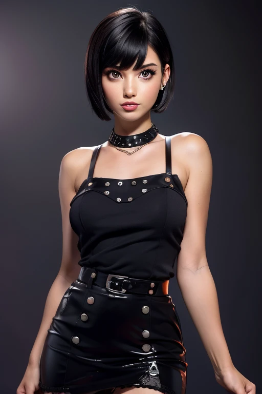Black short hair with bangs Emo Pin up Girl, Black Faux, Lustrous zomp eyes, Striking a pose
