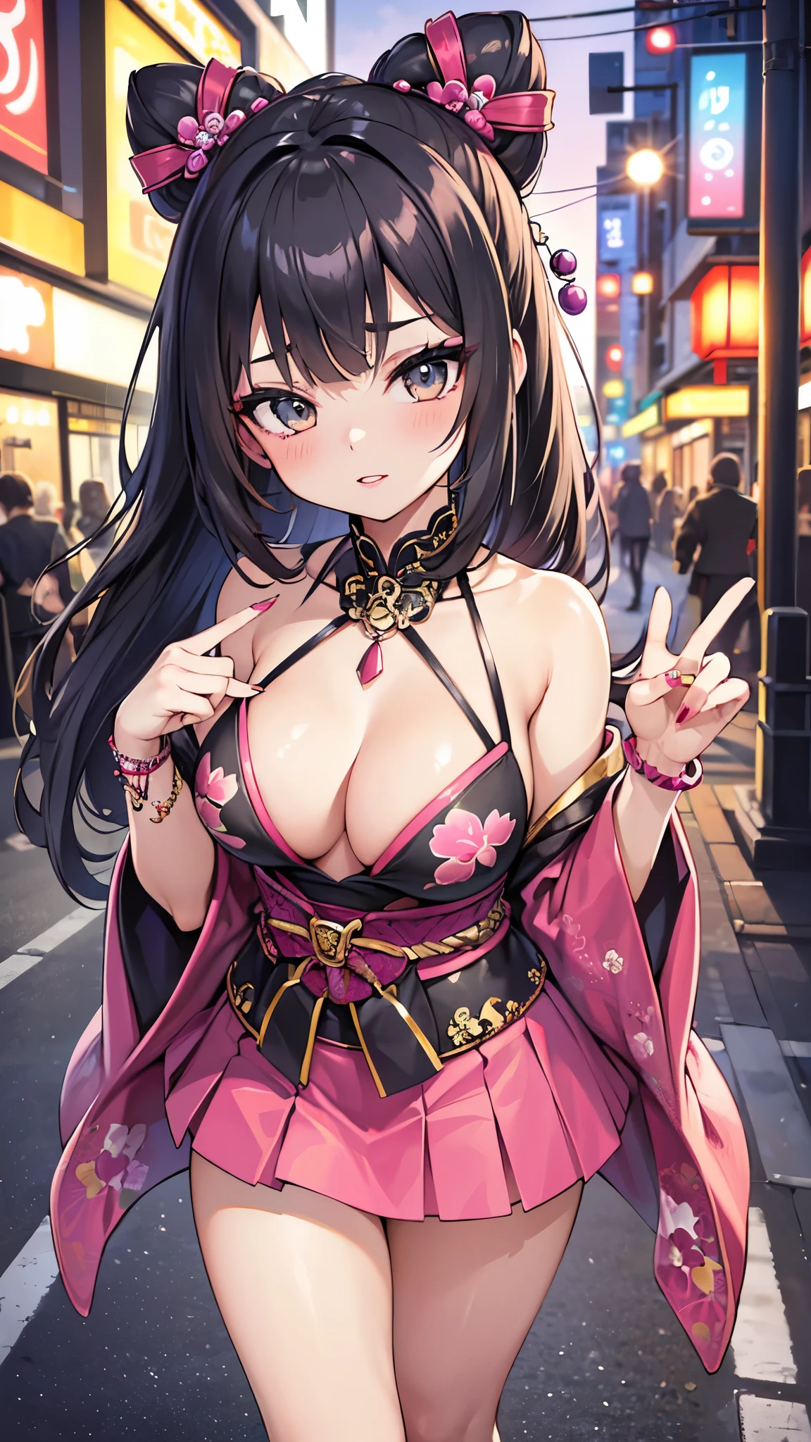 (highest quality,4K,8k,High resolution,Very detailed,girl,stylish,Beautiful fine details,Beautiful lip detail,Very detailed目と顔,Long eyelashes,Trendy clothing,Japanese Street Fashion,gyaru fashion, Vibrant colors,High Contrast,Luxury accessories,Glamorous hairstyles,Confident pose,Urban background,Sunlight shining into the cityscape,Graffiti art,Shining Jewels,Sophisticated makeup,High Fashion Look,haute couture clothing,unique nail art,Infinite energy and vitality,like々A bold and daring attitude,City lights reflecting off a shiny surface,Perfect skin texture,The rich texture of clothing fabric,Expressive and captivating gaze,Full and seductive lips,Authentic Japanese gal style,Harajuku fashion inspiration