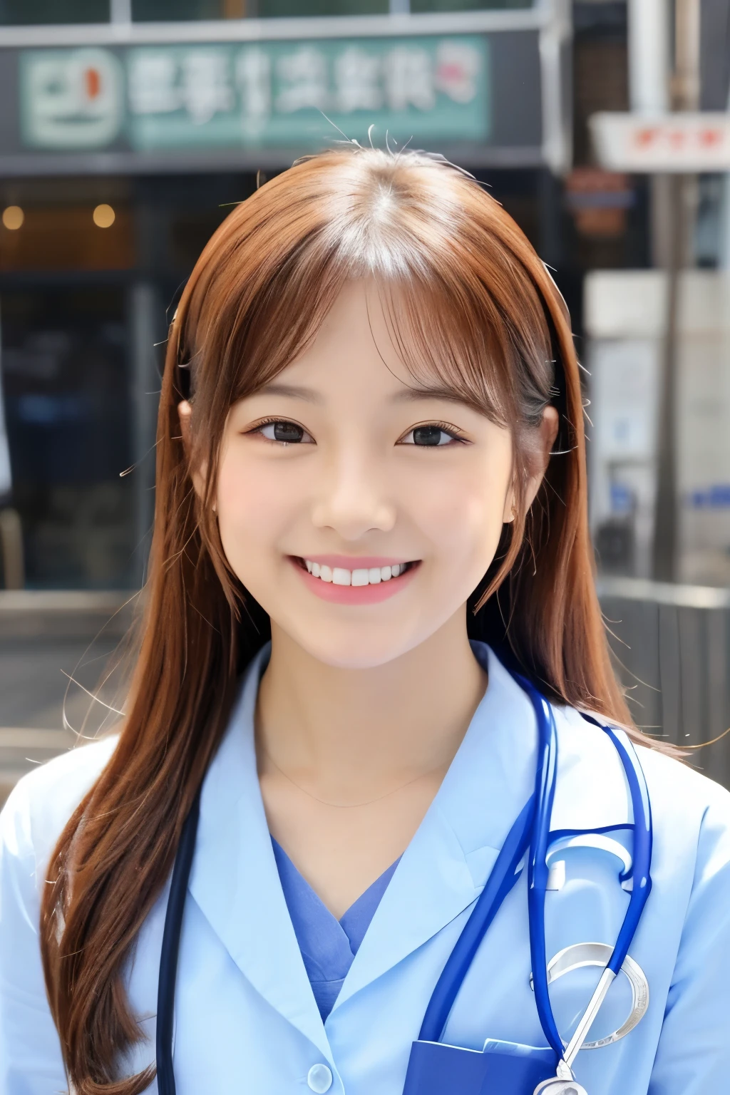 So cute like an idol、Cute and adorable、Young faceに見える20歳の少女, Young face、若いSo cute like an idol、Smiling Kindly、Female doctor、Wearing a doctor&#39;s white coat、The front of the white coat is open, revealing underwear、standing in the examination room、whole body像、whole body、Accurate、Anatomically correct、Textured skin、Super Detail、 Attention to detail、highest quality、High resolution、Real、realism、Raw photo、Genuine、masterpiece