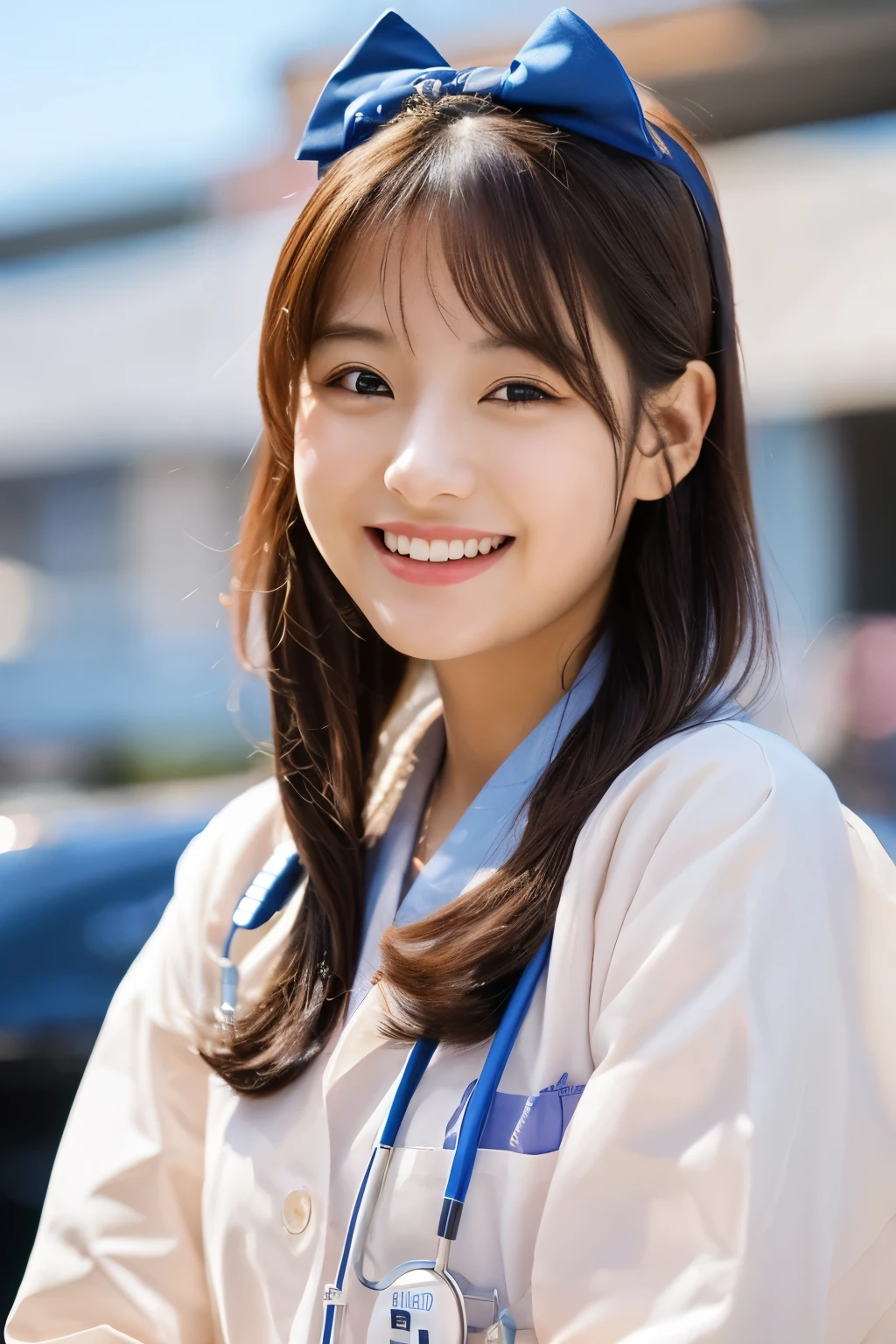 So cute like an idol、Cute and adorable、Young faceに見える20歳の少女, Young face、若いSo cute like an idol、Smiling Kindly、Female doctor、Wearing a doctor's white coat、The front of the white coat is open, revealing underwear、standing in the examination room、whole body像、whole body、Accurate、Anatomically correct、Textured skin、Super Detail、 Attention to detail、highest quality、High resolution、Real、realism、Raw photo、Genuine、masterpiece