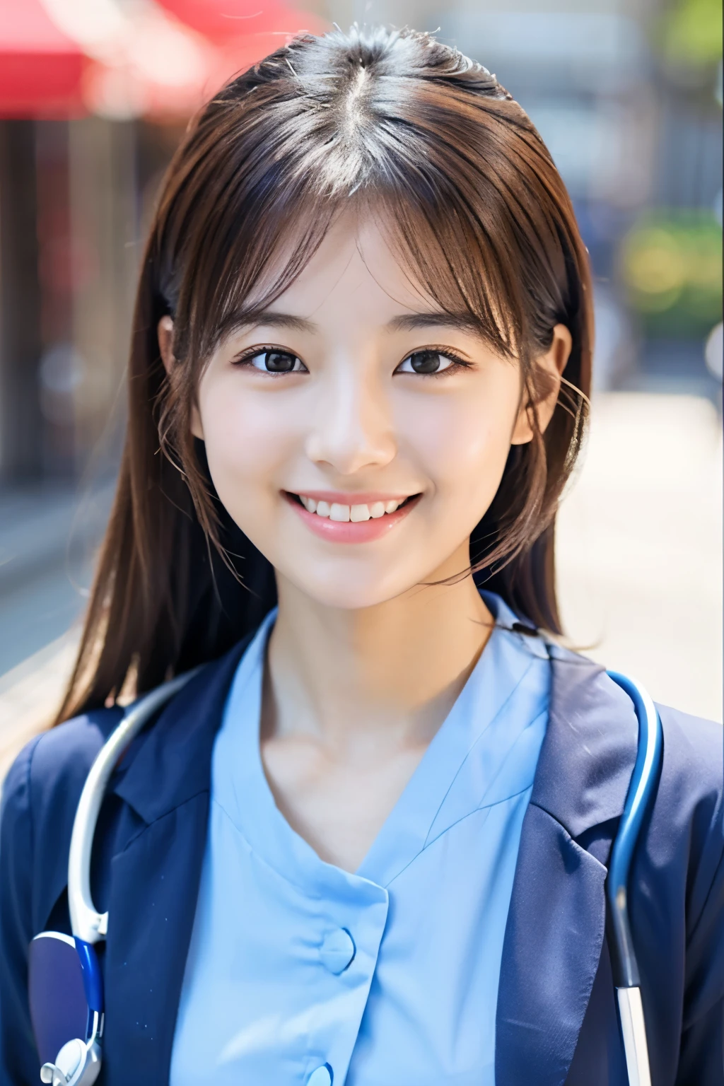 So cute like an idol、Cute and adorable、A 20-year-old girl with a young-looking face、Smiling Kindly、Female doctor、Wearing a doctor's white coat、The front of the white coat is open, revealing underwear、Bra and panties visible、Standing in a hospital examination room、whole body像、whole body、Accurate、Anatomically correct、Textured skin、Super Detail、 Attention to detail、highest quality、High resolution、Real、realism、Raw photo、Genuine、masterpiece