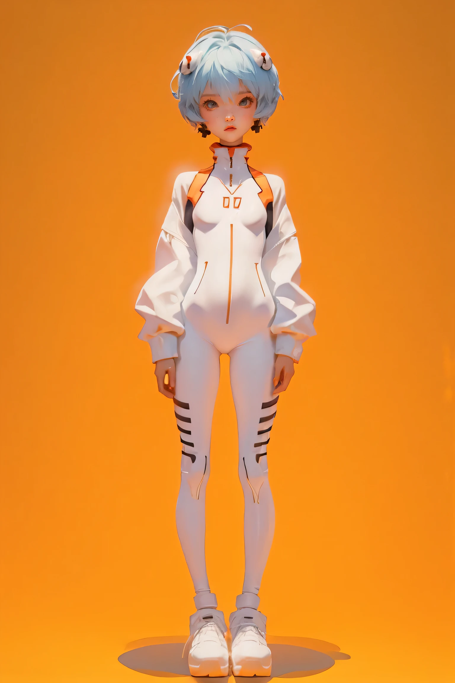 Blind Box,simple background,Ayanami_king, plugsuit, body suit, headset interface, white body suit,Full body,