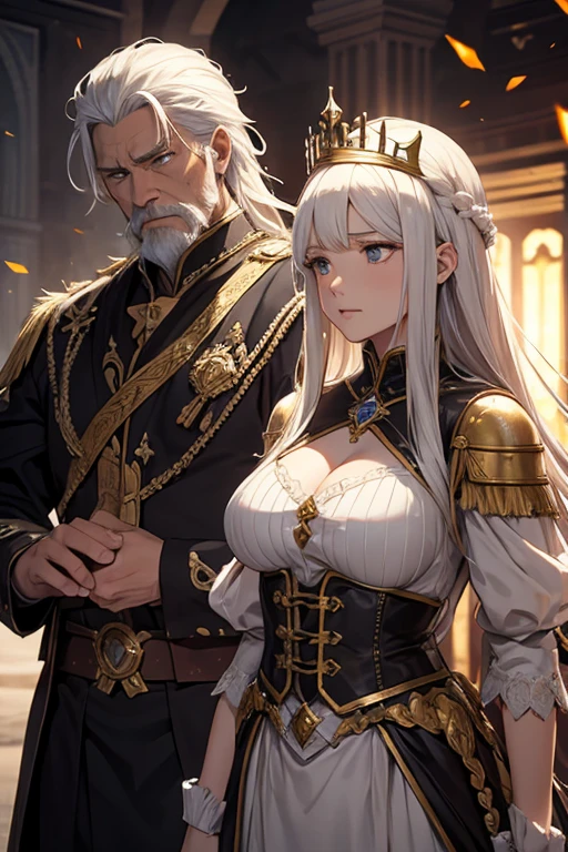 fantasy old king and old queen in a battlefield