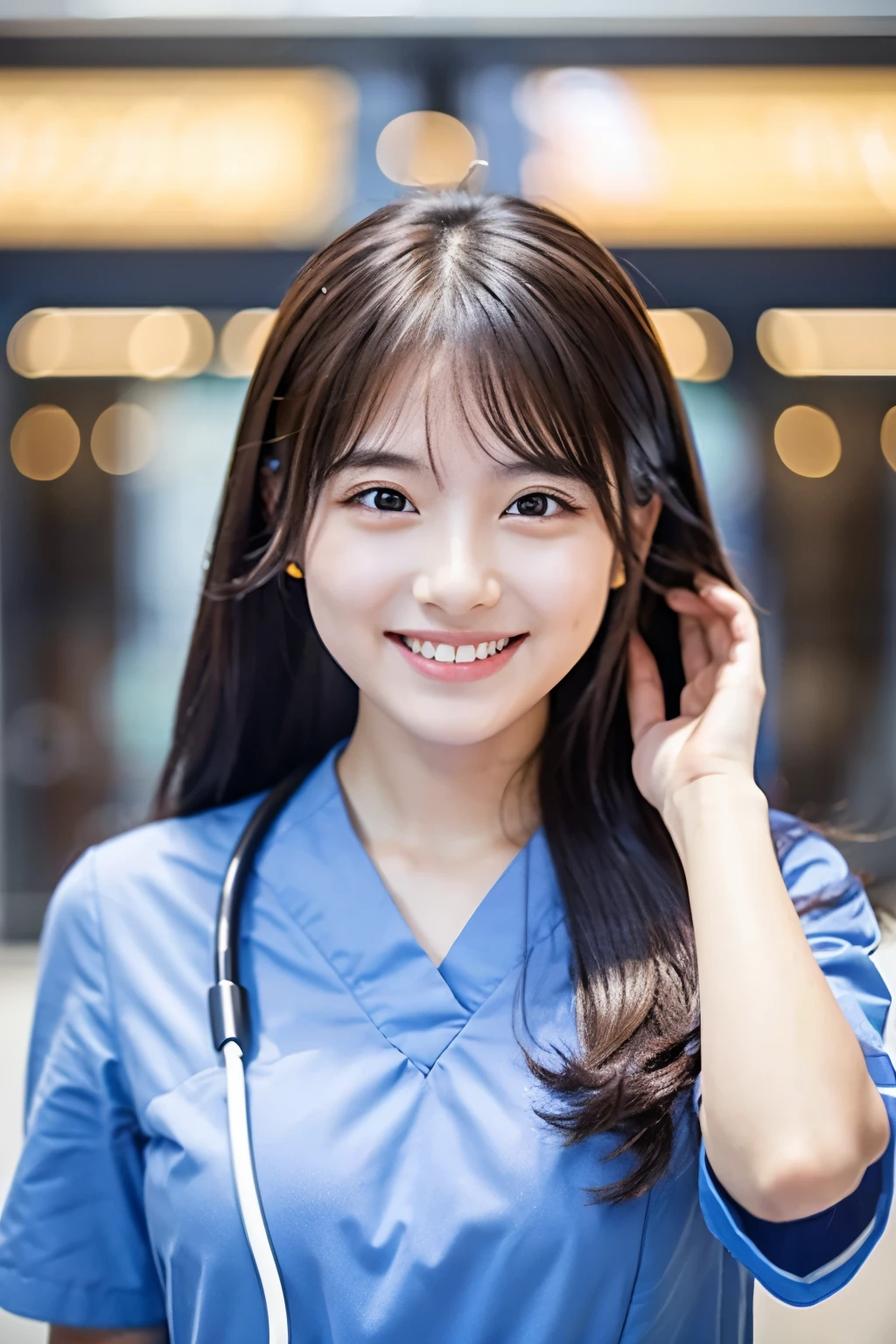 So cute like an idol、Cute and adorable、A 20-year-old girl with a young-looking face、Smiling Kindly、Female doctor、Wearing a doctor's white coat、Her white coat is open to show her underwear、Cleavage、She is showing her bra and panties to the patient and explaining them to him.、Standing in a hospital examination room、whole body像、whole body、Accurate、Anatomically correct、Textured skin、Super Detail、 Attention to detail、highest quality、High resolution、Real、realism、Raw photo、Genuine、masterpiece