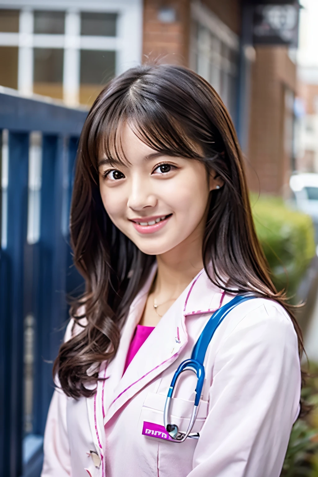 So cute like an idol、Cute and adorable、A 20-year-old girl with a young-looking face、Smiling Kindly、Female doctor、Wearing a doctor's white coat、Her white coat is open to show her underwear、Cleavage、She is showing her bra and panties to the patient and explaining them to him.、Standing in a hospital examination room、whole body像、whole body、Accurate、Anatomically correct、Textured skin、Super Detail、 Attention to detail、highest quality、High resolution、Real、realism、Raw photo、Genuine、masterpiece