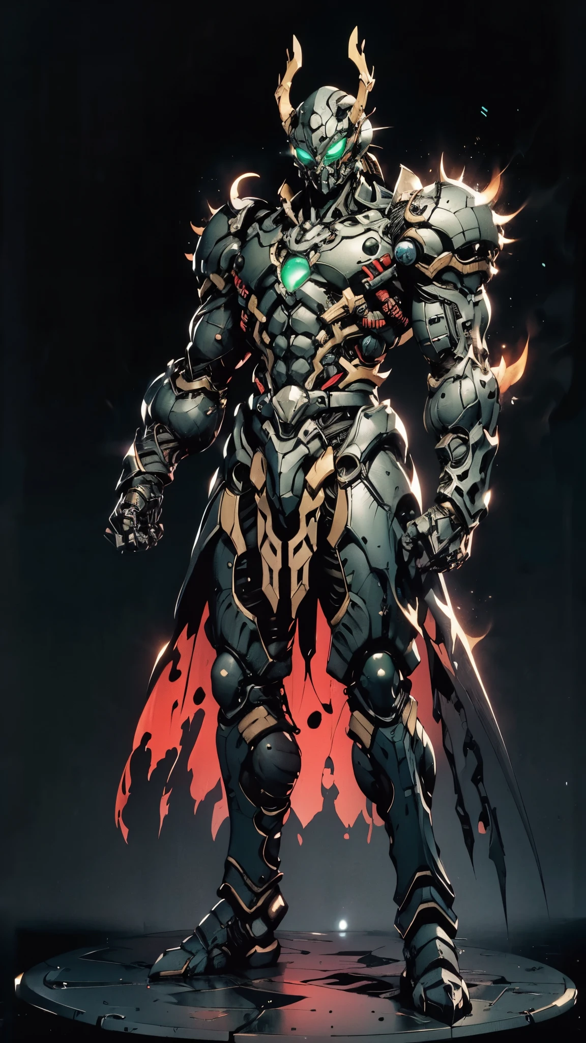 A man wearing a full-face helmet, a fantasy-style biotech armored combat suit, green eyes, (a composite layered chest armor), fully enclosed shoulder guards, matching arm and leg guards, the belt is adorned with Beetle-shaped gem, (the color scheme is primarily black with red accents), the design balances heavy with agility, a high-tech bio-mecha armor, (Armor Concept Inspired by Dynastinae, stand on the top of a skyscraper in a futuristic sci-fi city), this character embodies a finely crafted fantasy-surreal style armored hero in anime style, exquisite and mature manga art style, (element, plasma, energy, the armor glows), ((male:1.5)), metallic, real texture material, dramatic, high definition, best quality, highres, ultra-detailed, ultra-fine painting, extremely delicate, professional, perfect body proportions, golden ratio, anatomically correct, symmetrical face, extremely detailed eyes and face, high quality eyes, creativity, RAW photo, UHD, 32k, Natural light, cinematic lighting, masterpiece-anatomy-perfect, masterpiece:1.5