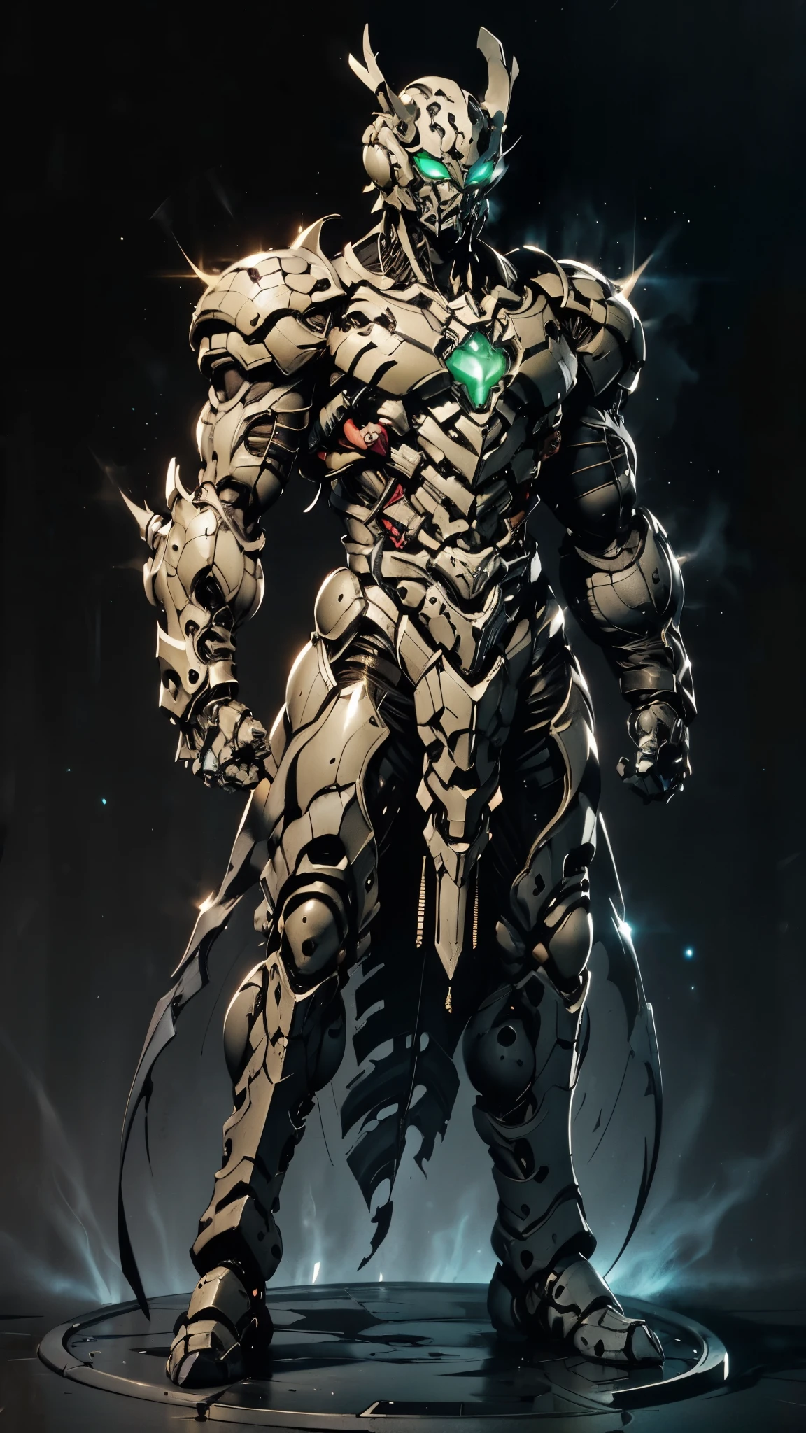 A man wearing a full-face helmet, a fantasy-style biotech armored combat suit, green eyes, (a composite layered chest armor), fully enclosed shoulder guards, matching arm and leg guards, the belt is adorned with Beetle-shaped gem, (the color scheme is primarily black with red accents), the design balances heavy with agility, a high-tech bio-mecha armor, (Armor Concept Inspired by Dynastinae, stand on the top of a skyscraper in a futuristic sci-fi city), this character embodies a finely crafted fantasy-surreal style armored hero in anime style, exquisite and mature manga art style, (element, plasma, energy, the armor glows), ((male:1.5)), metallic, real texture material, dramatic, high definition, best quality, highres, ultra-detailed, ultra-fine painting, extremely delicate, professional, perfect body proportions, golden ratio, anatomically correct, symmetrical face, extremely detailed eyes and face, high quality eyes, creativity, RAW photo, UHD, 32k, Natural light, cinematic lighting, masterpiece-anatomy-perfect, masterpiece:1.5