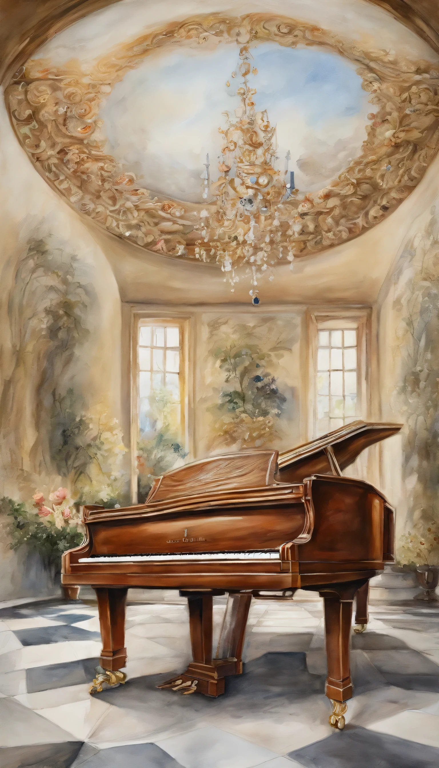 (Absurd, High resolution, Super detailed), A gorgeous piano created by God himself, sky, rose, pearl, Money, diamond, Ultra Photorealism, Ultra-fine, 8k,Premium Wallpapers,Best image quality,3D,c4d,Master's masterpiece,Octane Rendering