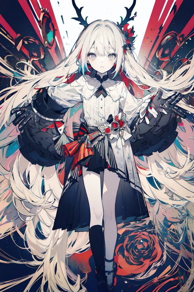 magazine,leaning buck with hands out in the air,girl from upper view、succubus, twin tail hair, relax, ((((masterpiece)))), very_high_resolution, high quality, full color, large_filesize, illust,(flat color:1.5),(colorful),NSFW