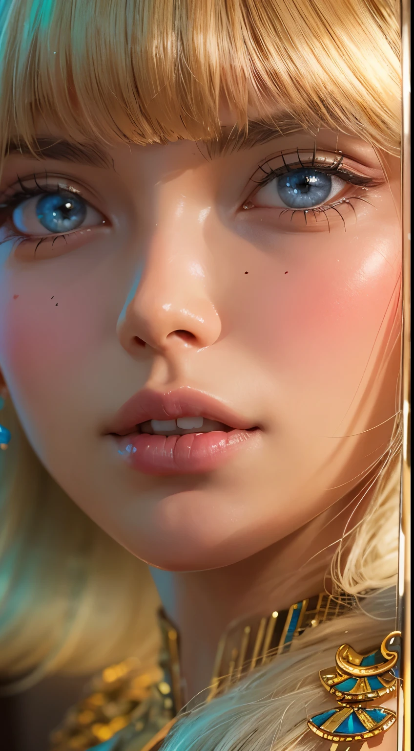 (UHD, retina, masterpiece, ccurate, anatomically correct, textured skin, super detail, high details, high quality, best quality, highres, 1080P, HD, 4K, 8k, 16k), (beautiful detailed eyes, beautiful detailed lips, extremely detailed eyes and face), studio lighting, physically-based rendering, vivid colors, (big tits, super big tits, super extra big , glamorous body), (thief:1.5), (portrait, blonde hair, shiny hair, shiny skin), (dusk sky, bokeh), (tilt your head to the side:1.5), eye reflection, (blush, smile, tanned skin, cleopatra:1.5),