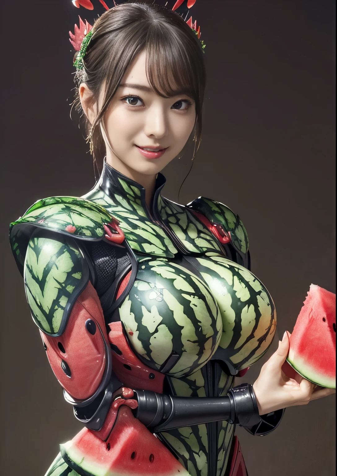 (high resolution,masterpiece,best quality,extremely detailed CG, anime, official art:1.4), realistic, photo, amazing fine details, all intricate, full body, gloss and shiny,awesome many layers, 8k wall paper, 3d, sketch, kawaii, illustration,( solo:1.4), perfect female proportion,villainess, (fusion of watermelon and lady:1.4), (watermelon balls breasts lady:1.2), (watermelon lady:1.2), (fusion:1.2), (solo:1.4), (evil smile:1.2), muscular, abs, (watermelon exoskeleton bio insect suit:1.4), (watermelon exoskeleton bio insect armor:1.2), (watermelon wing:1.4), (watermelon antennae:1.3),