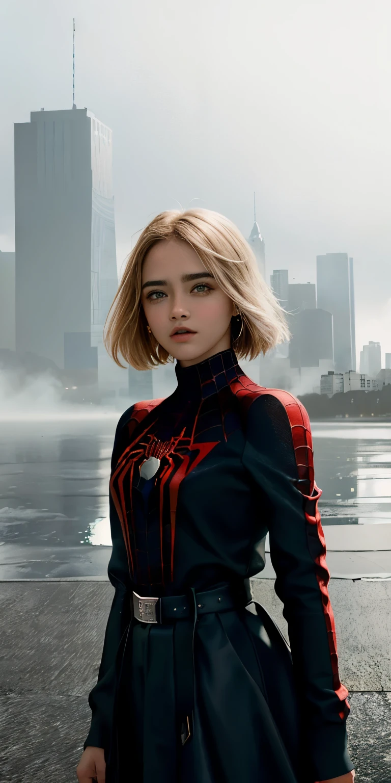 (1 chica:1.3), Solo, (((Very cara detallada)))), ((Ojos y rostro muy detallados.)))), Hermosos detalles ojos, partes del cuerpo__, arte oficial, Fondo de pantalla unificado de 8k, super detailed, hermoso and hermoso, hermoso, Obra maestra, mejor calidad, original, Obra maestra, super fine photo, mejor calidad, super high resolution, realismo realista, luz de sol, Retrato de cuerpo entero, belleza extraordinaria, dynamic pose, Cara delicada, ojos vibrantes, (desde el frente), Lleva un traje de Spider-Man., esquema de color rojo y negro, spider, fondo de techo de ciudad muy detallado, Techo, con vistas a la ciudad, cara detallada, Fondo ocupado complejo detallado, desordenado, gorgeous, blanco lechoso, piel muy detallada, detalles de piel realistas, visible pores, enfoque claro, volumetric fog, 8k hd, DSLR, alta calidad, film grain, piel blanca, photographic realism, lomography, Futuristic dystopian megalopolis, Translucent