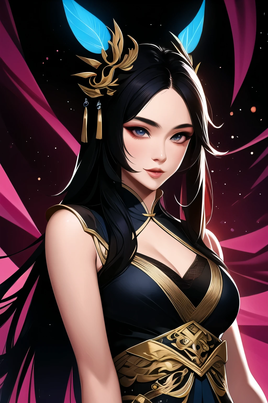 (masterpiece, best quality:1.2), ink Wuxia,blacklight, solo,upper body,long hair,lips