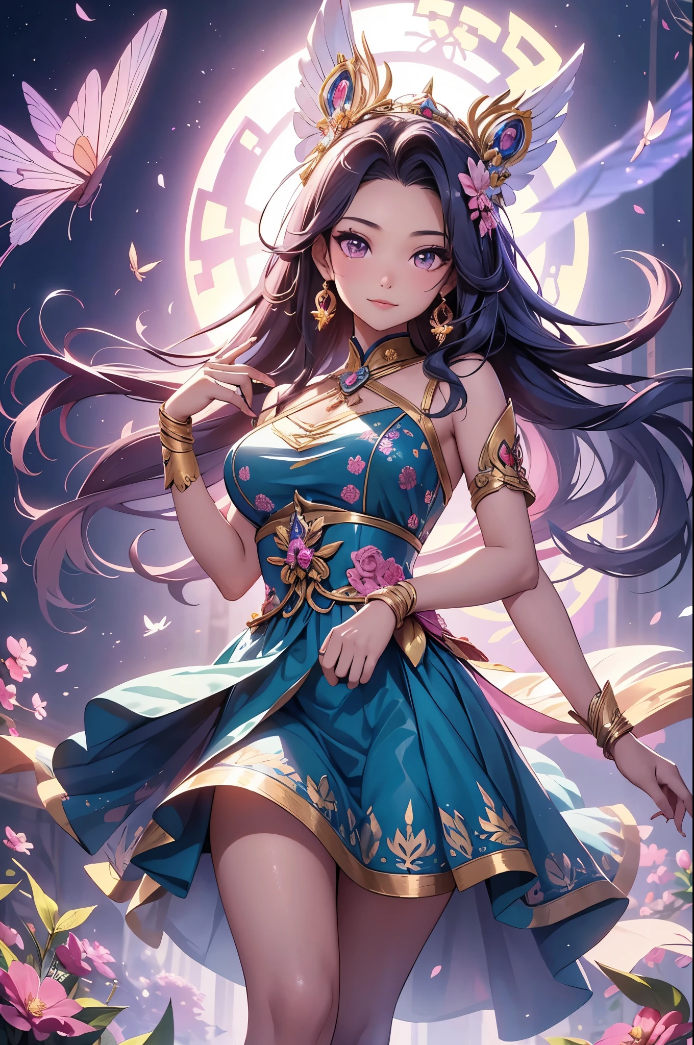 (best quality,4k,8k,highres,masterpiece:1.2),ultra-detailed,(realistic,photorealistic,photo-realistic:1.37),acrylic painting,beautiful Indonesian model in a dress with downy hair,beautiful Indonesian model with extremely colorful hair and detailed facial features,beautiful Indonesian model standing in a beautiful garden surrounded by a starry sky,beautiful Indonesian model wearing a vibrant Lolita,beautiful Indonesian model with intricate accessories and a matching hat,beautiful Indonesian model posing gracefully with her hands on her hips,beautiful Indonesian model with long flowing twintails,beautiful Indonesian model with bright blue eyes and rosy lips,beautiful Indonesian model with a joyful expression,beautiful Indonesian model in a dynamic pose with cherry blossoms falling around her,beautiful Indonesian model surrounded by colorful flowers and butterflies,tiful Indonesian model's dress adorned with cute bows and lace details,beautiful Indonesian model with an enchanting smile,beautiful Indonesian model with soft, pastel-colored shading,beautiful Indonesian model with a magical glow illuminating her,beautiful Indonesian model in a picturesque setting with a winding path leading to a magnificent castle,beautiful Indonesian model holding a microphone and singing passionately,beautiful Indonesian model with a fairytale-like background,beautiful Indonesian model with a soft, dreamy atmosphere,beautiful Indonesian model with a subtle bokeh effect,beautiful Indonesian model standing under a moonlit sky,beautiful Indonesian model with a warm, golden sunset in the background,beautiful Indonesian model surrounded by twinkling stars olorful nebulae,creating an ethereal and captivating artistic masterpiece.