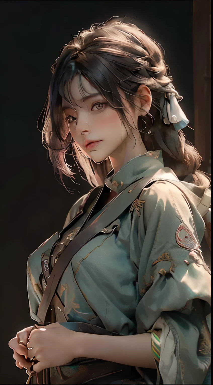 Highest image quality、Masterpiece level、Ultra-high sharpness、Fidelity 1.4，photoshoot，A girl appears[（grieves）]， a asian beauty， Korea， Super beautiful， Beautiful skins， Slim， body facing the front， （Ultra photo realsisim）， （A high resolution）， （8K），, ssmile,short detailed hair，Black shawl straight hair，46 points oblique bangs，High-definition detail、Hyper-detailing、cinematic ligh、ultra-realistic realism、Soft light、Deep field focus bokeh、with short black hair，White skin，famousartwork，s the perfect face，beauitful face，beautidful eyes，（（Perfect female body）），In a white blouse shirt，The shirt,pleatedskirt,In a white blouse shirt，The scene is dim、darkly，Present despair、pitying、Feeling of pity，Squat on the ground。Like a movie，With tears，There are tears on the face。There are tears on the clothes（Weight 1.5），drenched clothes（Weight 1.4）and bare shoulders。It's really raining，The hair is soaked。
