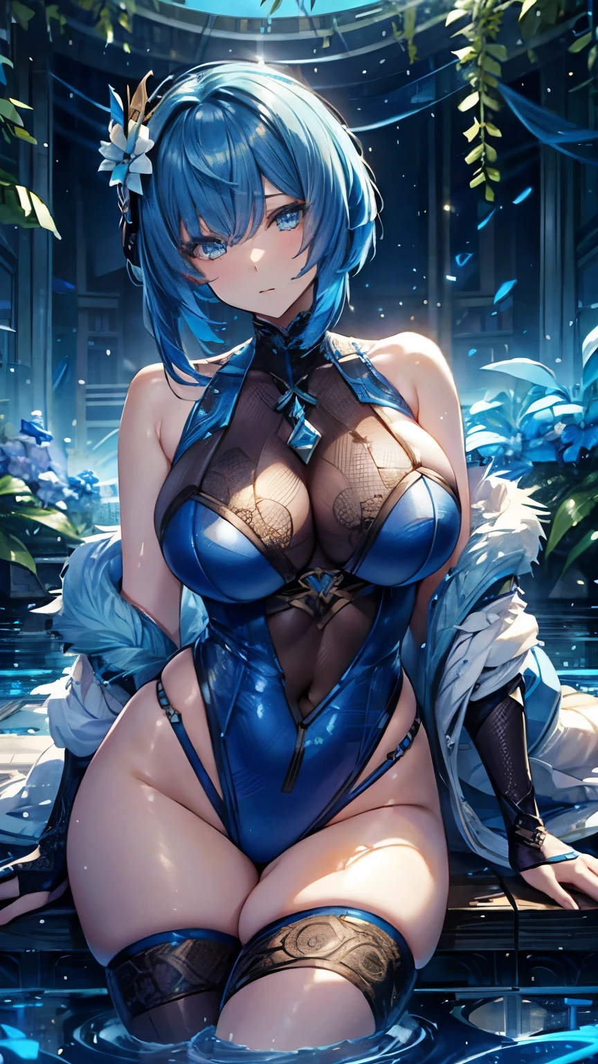 Yelan, Genshin Impact, Genshin, Hot, sexy, voluptuous, curvy, woman, girl, seductive、Blue hair
