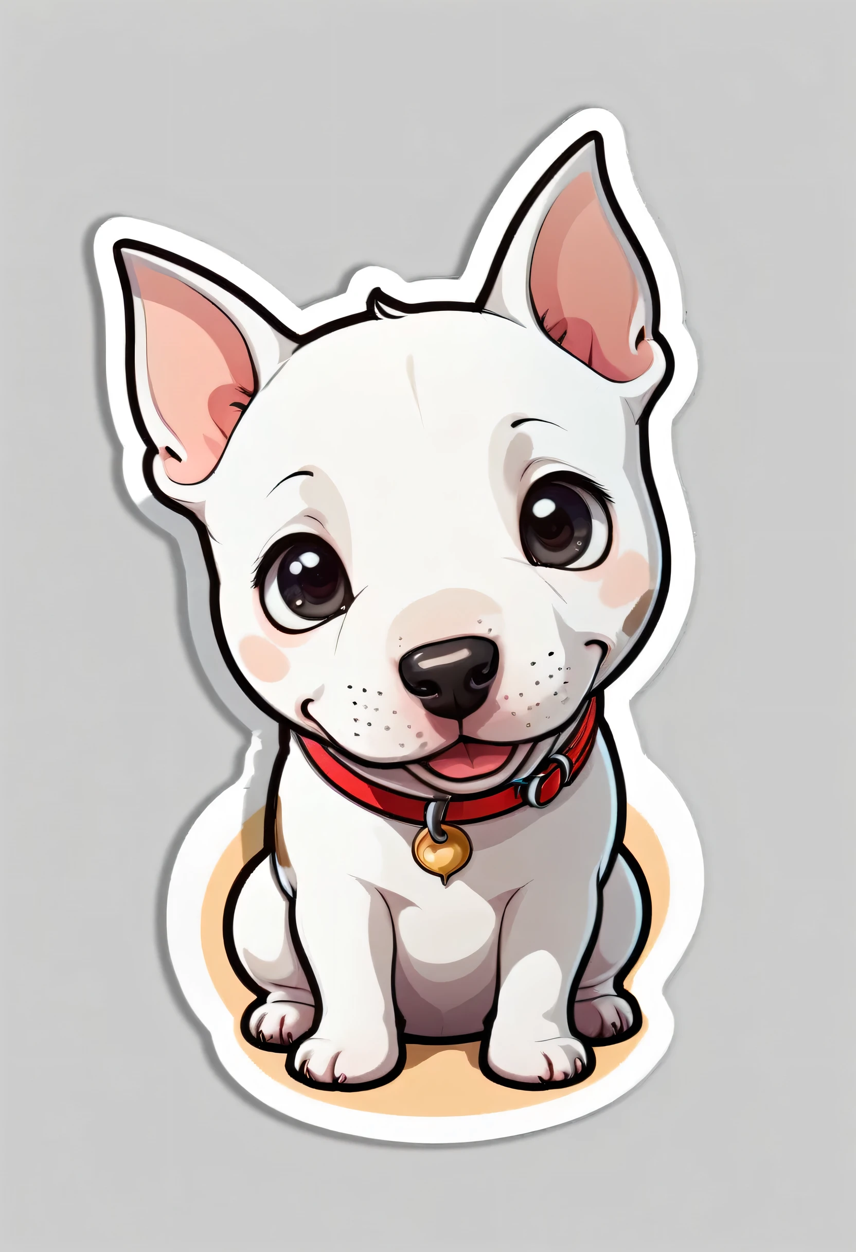 1 sticker, puppy, Bull Terrier, Round eyes, Cute eyes, Cute gestures, Cute expression, Simple Background