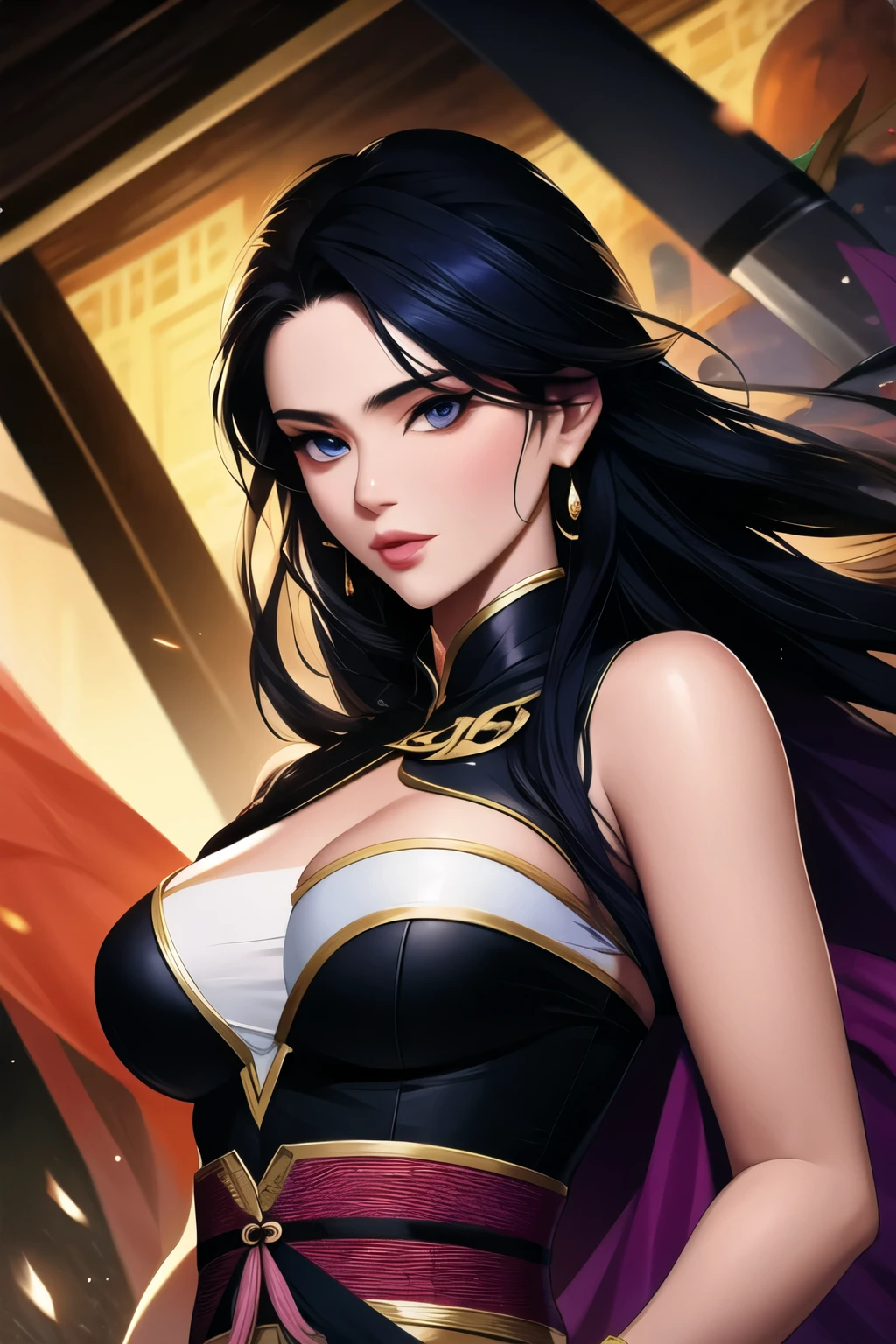 (masterpiece, best quality:1.2), ink Wuxia,blacklight, solo,upper body,long hair,lips