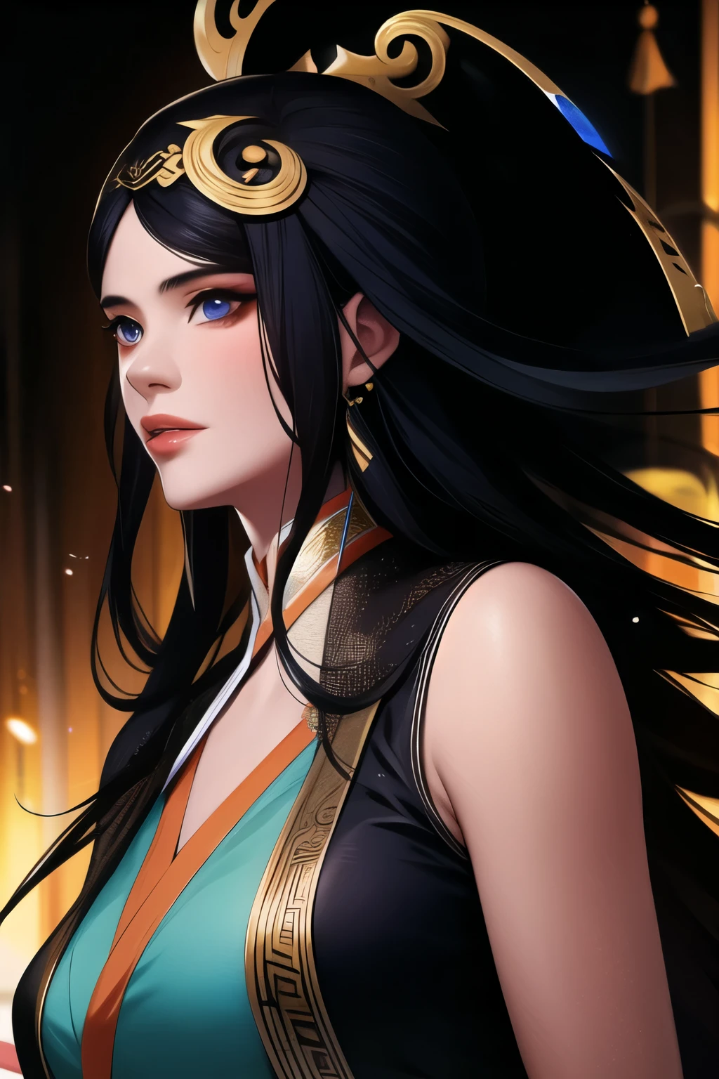 (masterpiece, best quality:1.2), ink Wuxia,blacklight, solo,upper body,long hair,lips