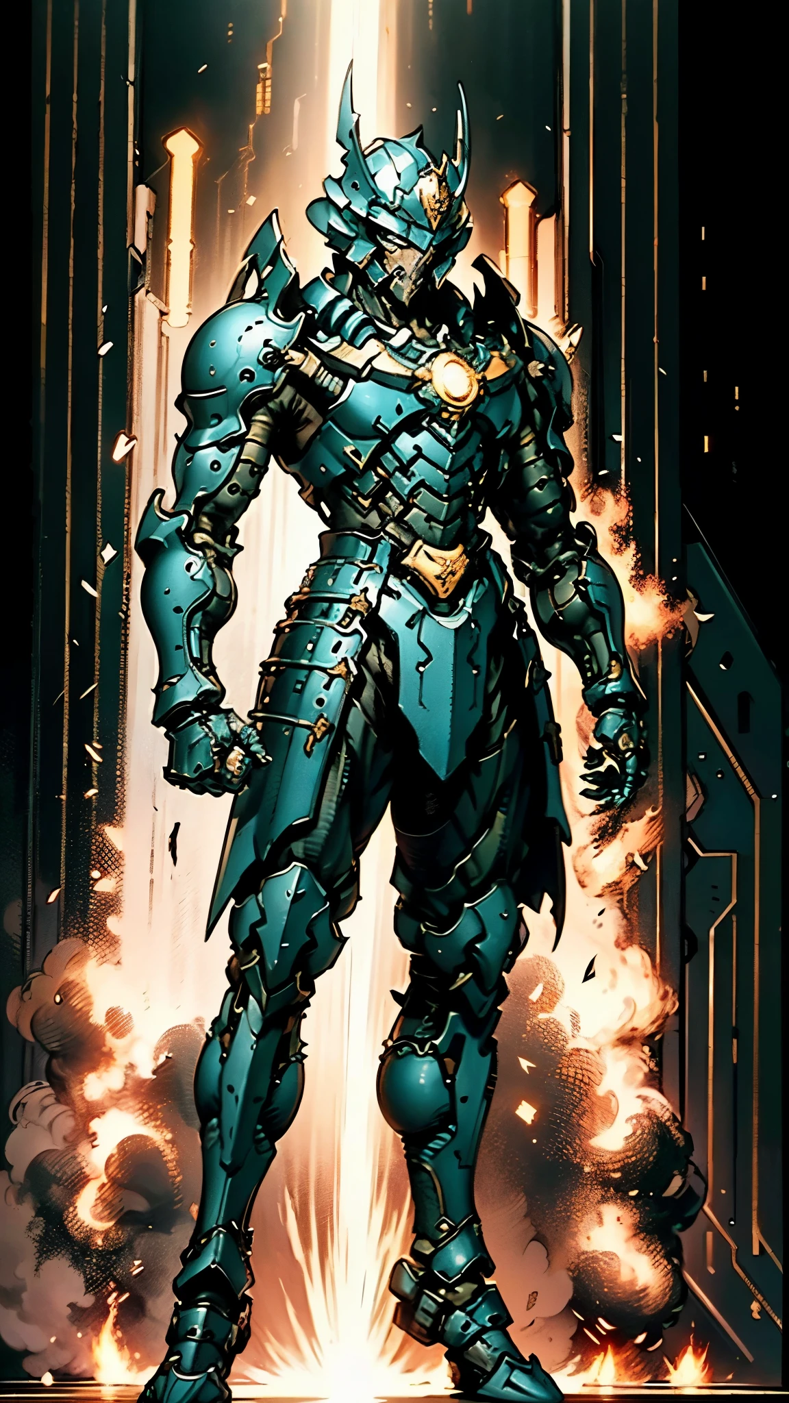 A man wearing a full-face helmet, a fantasy-style biotech armored combat suit, green eyes, (a composite layered chest armor), fully enclosed shoulder guards, matching arm and leg guards, the belt is adorned with fangs biting into orbs, (the color scheme is primarily black with red accents), the design balances heavy with agility, a high-tech bio-mecha armor, (Armor Concept Inspired by Bat, stand on the top of a skyscraper in a futuristic sci-fi city), this character embodies a finely crafted fantasy-surreal style armored hero in anime style, exquisite and mature manga art style, (element, plasma, energy, the armor glows), ((male:1.5)), metallic, real texture material, dramatic, high definition, best quality, highres, ultra-detailed, ultra-fine painting, extremely delicate, professional, perfect body proportions, golden ratio, anatomically correct, symmetrical face, extremely detailed eyes and face, high quality eyes, creativity, RAW photo, UHD, 32k, Natural light, cinematic lighting, masterpiece-anatomy-perfect, masterpiece:1.5