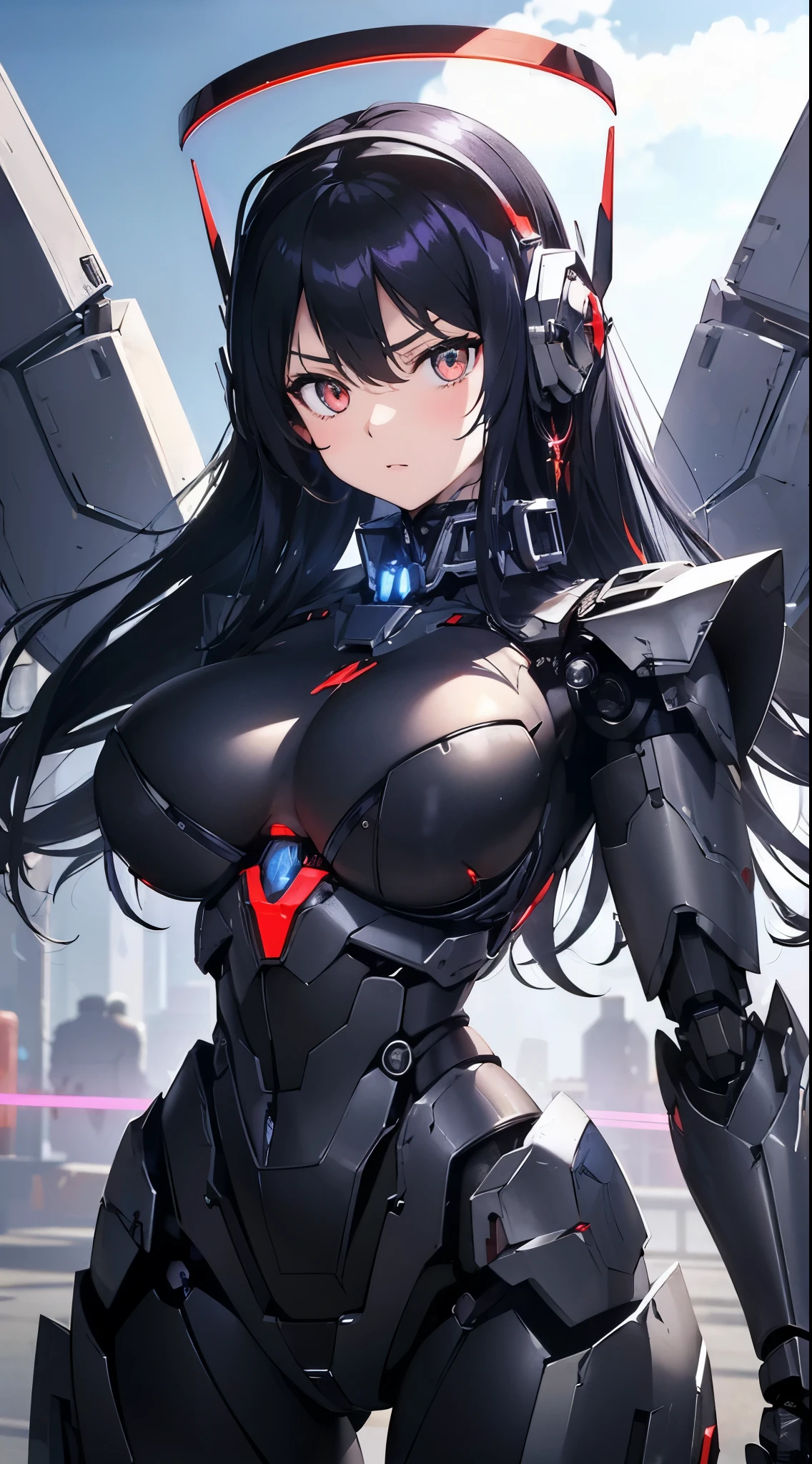 Machine eyes glowing red、attack posture