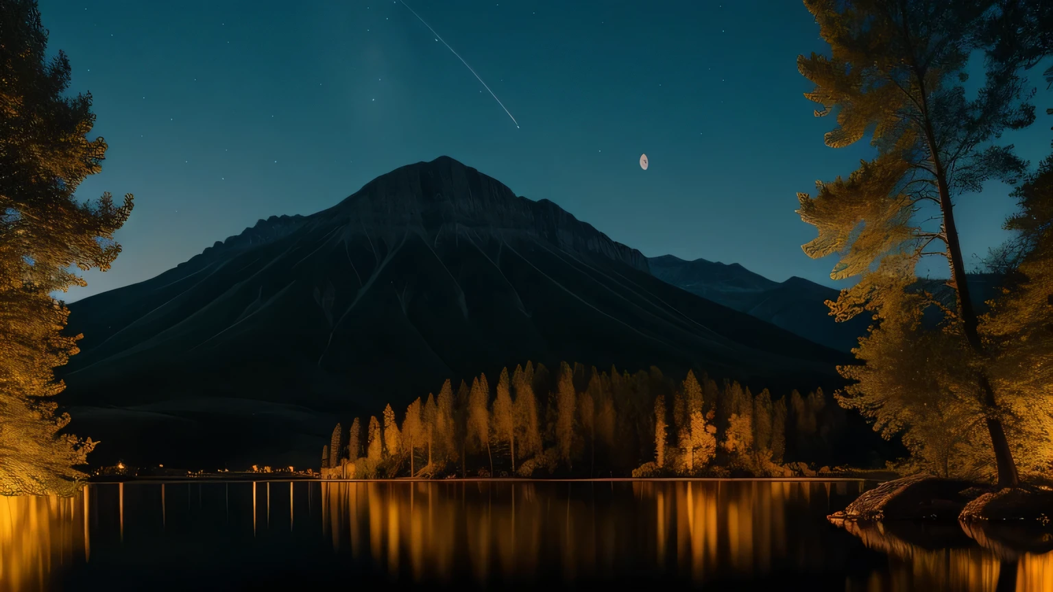 Giant Red Full Moon、Lake at night