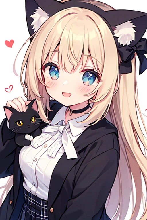 ((masterpiece, high quality, High resolution, 8k, 4K)), whole body, Light background, Cute Background, ((Are standing)),
Blake Cat ears grace her head,
The girl&#39;s heart is filled with joy and soars,
With a cute look, Shining Eyes,
Simple Background, dream-like.
BREAK Happiness is depicted in every line,
Cat ears make you look more attractive,
Simple Background, Gentle colors,
Where her brilliant spirit is clearly visible.
BREAK Sparkling Smile, Like the stars above,
Cat ears that represent innocence and love,
In the embrace of art, Pure portrait,
Girl&#39;s Joy, Endure forever.