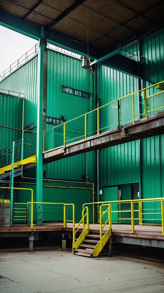 there is a large metal structure with a yellow railing, a picture by Wayne England, instagram, happening, biroremediation plant, industrial plant environment, instagram photo, instagram post, serene environment, peaceful environment, maintenance area, uploaded, industrial factory, maintenance photo, industrial environment, waste processing machinery, backdrop, album photo, discovered photo, chemical plant, group photo