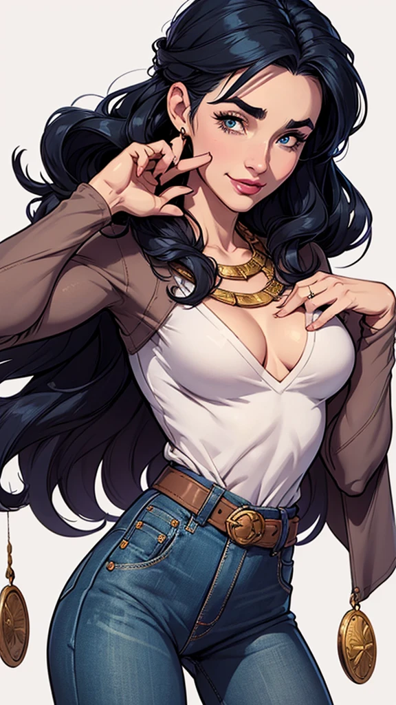 Com um dragão Ennifer Connelly, very long to the waist and half curly with bangs, seios pequenos, olhos grandes com um brilho apaixonado, olhos verdes mel, Um lindo sorriso, vestindo uma camiseta preta longa com um terno feminino verde e jeans, in a serious and sweet comic-style pose, alta qualidade Jennifer Connelly personagem mulher estilo Jennifer Connelly com marcas de guerras Imagem de desenho animado de uma mulher .Ilustra??o estilo desenho animado, estilo de arte dos desenhos animados, estilo de arte dos desenhos animados, digital illustration style, estilo atompunk projeto de pessoaagens altamente detalhado, arte digital detalhada coragem, Forest fan art, Design de personagens de retrato, beautiful digital illustration, retrato de alta qualidade, Arte em quadrinhos, mulher jovem cabelo com transas lindas . Queen Anna by Jennifer Connelly lined eyes Medium large bust and wonderful sexy clothes. image expression of sexual desire from waist to head illustration Queen Anne of Arendelle atompunk style Fallout 4 style pose playboy magazine sensual witch Character cartoon style facial expression happy beautiful smile and six medium small portrait mode waist up with lots of gold around her other stones portrait precious mode waist up queen of the south Jennifer Connelly GTA scenery dominatrix gold coins chest with jewelry with her boyfriend, um homem com barba preta, armado com um estilo militar, Jennifer Connelly Turnaround sheet Creates multiple images in different poses of the same cartoon character:1.2), Woman from Southern Brazil Drawing Art Gaucho Artline white background woman Cartoon image of a woman , roupas sensuais , garota Personagens GTA estilo artgerm femininas Yvonne Strahovski estilo de desenho garota,, pequeno, Shy, bunda grande, catholic nun outfit , dynamic pose, Quente, soft or colored lips, fundo simples, perfect hands, anatomia perfeita, Apoie-se no estilo cartoon de Jennifer Connelly