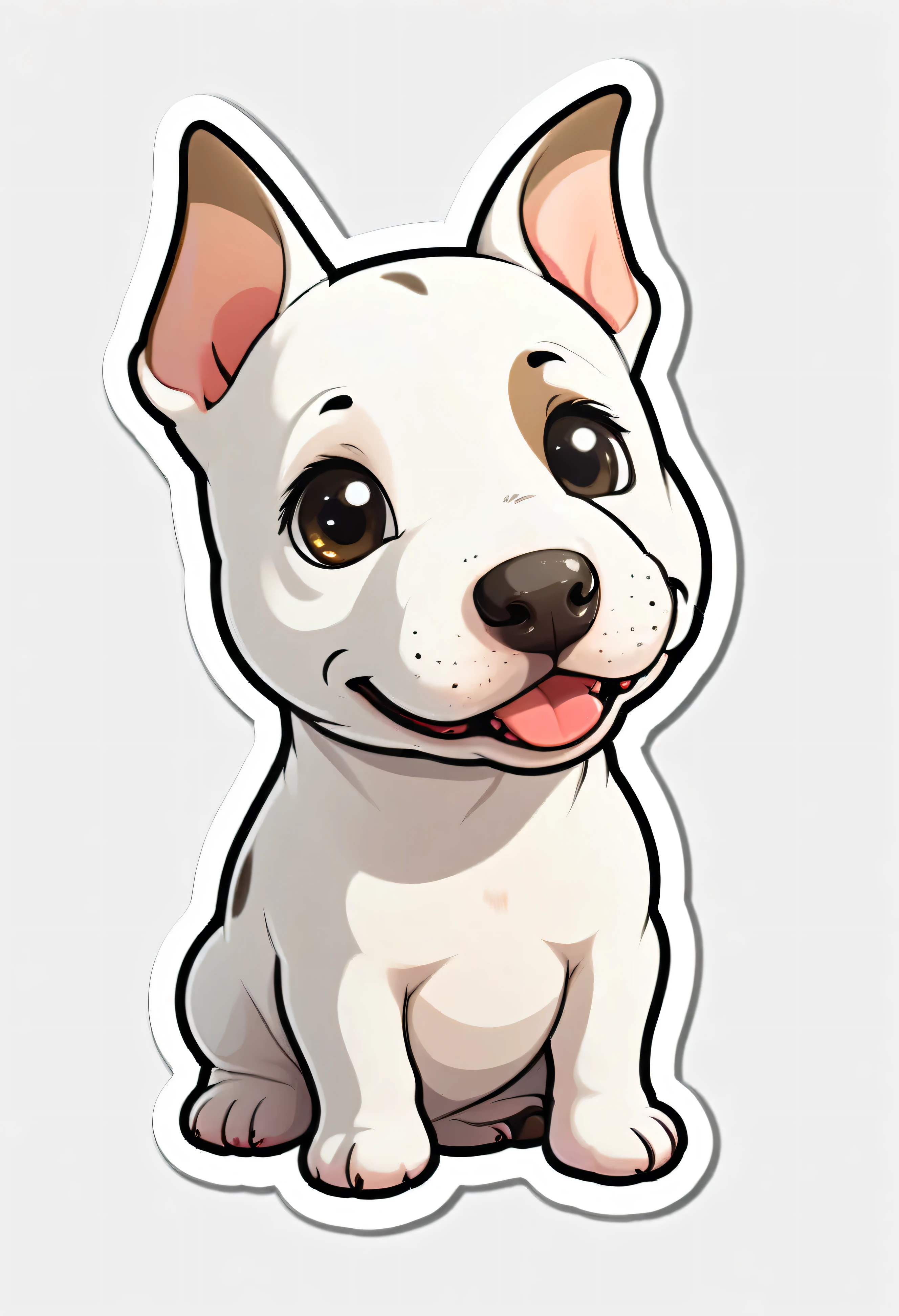 1 sticker, puppy, Bull Terrier, Round eyes, Cute eyes, Cute gestures, Cute expression, Simple Background