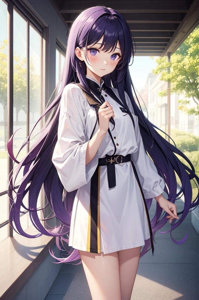 Purple and white gradient long hair、cold、kind