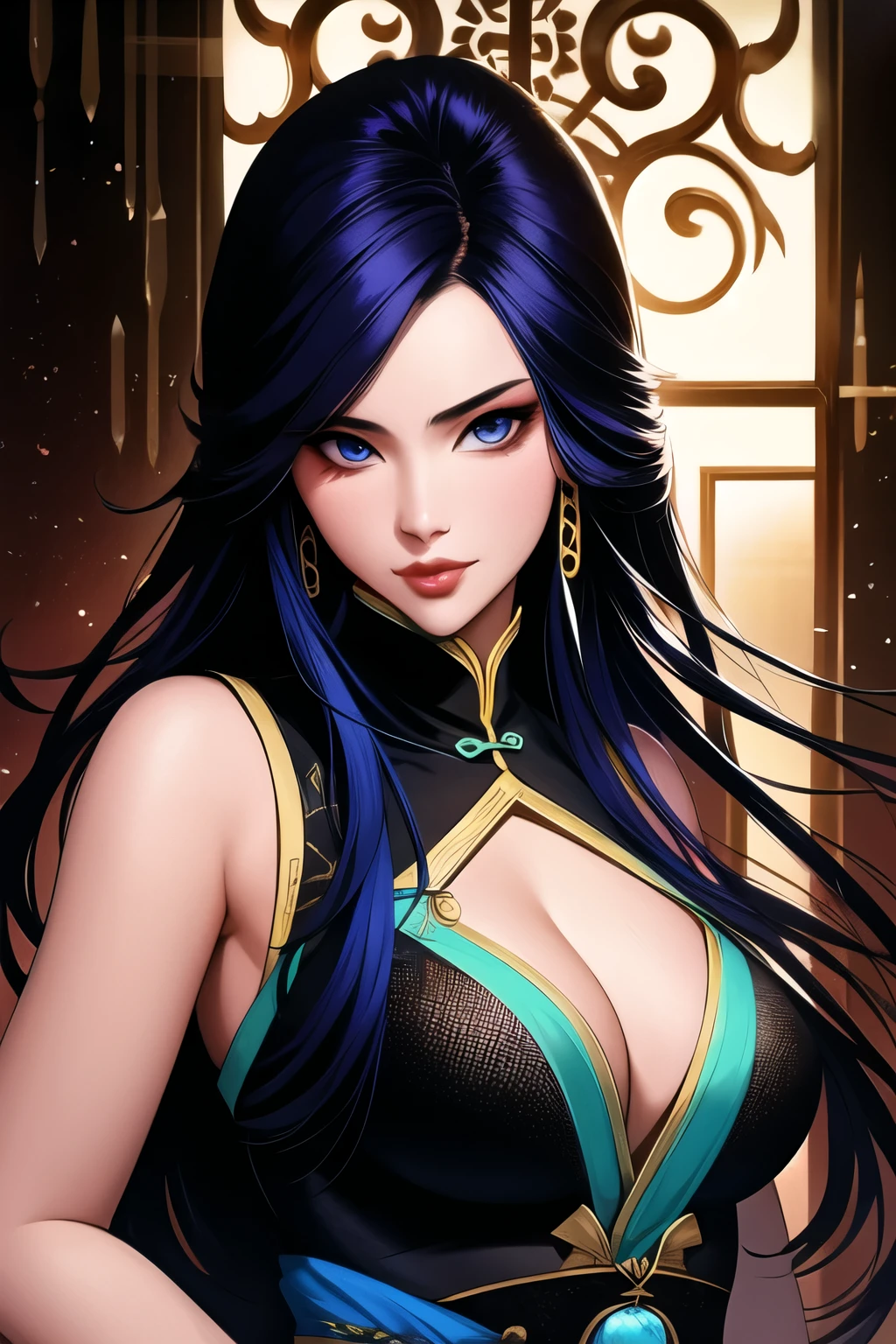 (masterpiece, best quality:1.2), ink Wuxia,blacklight, solo,upper body,long hair,lips