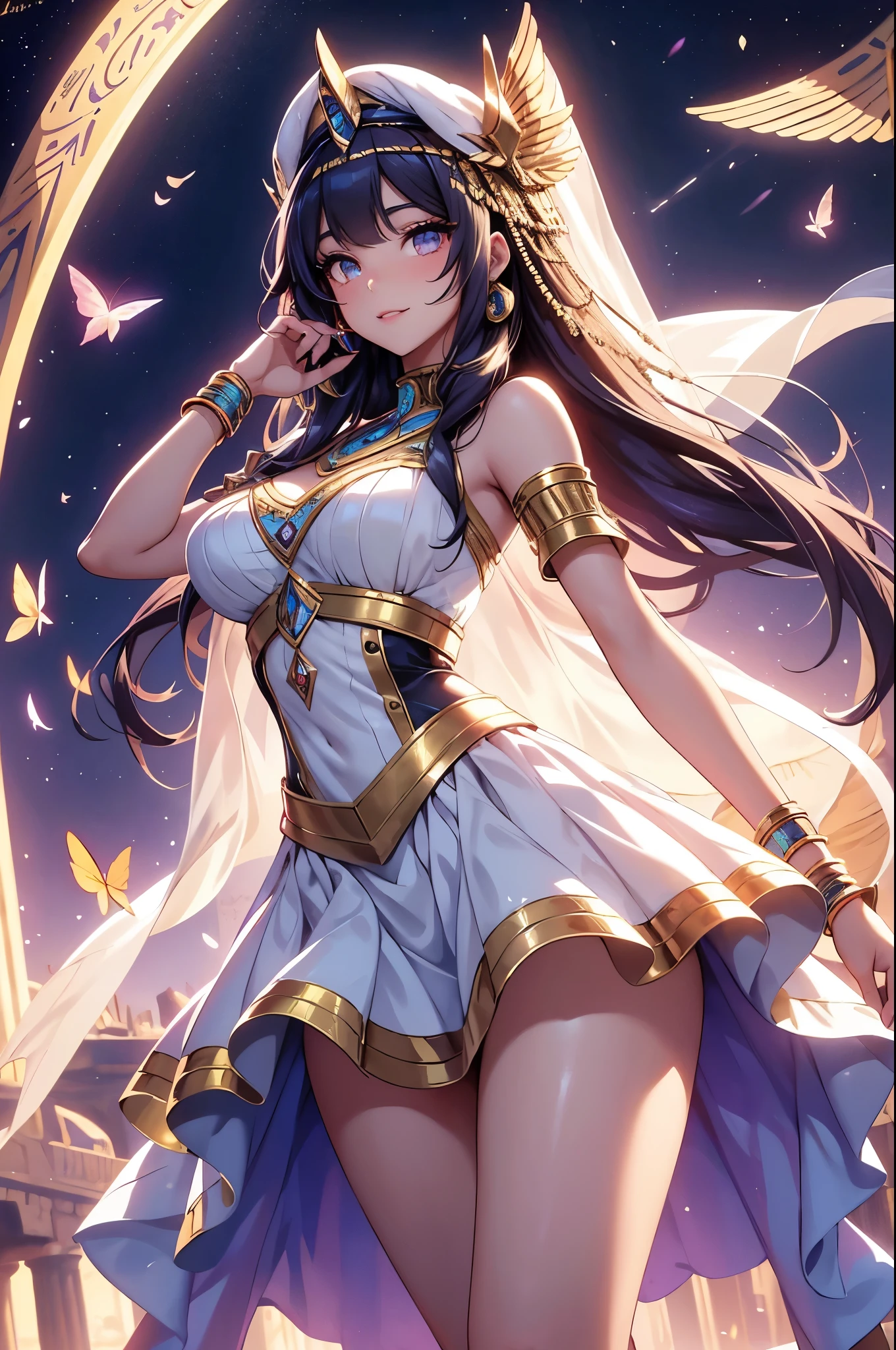 (best quality,4k,8k,highres,masterpiece:1.2),ultra-detailed,(realistic,photorealistic,photo-realistic:1.37),acrylic painting,beautiful Egyptian model in a Lolita dress with downy hair,beautiful Egyptian model with extremely colorful hair and detailed facial features,beautiful Egyptian model standing in a beautiful garden surrounded by a starry sky,beautiful Egyptian model wearing a vibrant Lolita dress,beautiful Egyptian model with intricate accessories and a matching hat,beautiful Egyptian model posing gracefully with her hands on her hips,beautiful Egyptian model with long flowing twintails,beautiful Egyptian model with bright blue eyes and rosy lips,beautiful Egyptian model with a joyful expression,beautiful Egyptian model in a dynamic pose with cherry blossoms falling around her,beautiful Egyptian model surrounded by colorful flowers and butterflies,beautiful Egyptian model's dress adorned with cute bows and lace details,beautiful Egyptian model with an enchanting smile,beautiful Egyptian model with soft, pastel-colored shading,beautiful Egyptian model with a magical glow illuminating her,beautiful Egyptian model in a picturesque setting with a winding path leading to a magnificent castle,beautiful Egyptian model holding a microphone and singing passionately,beautiful Egyptian model with a fairytale-like background,beautiful Egyptian model with a soft, dreamy atmosphere,beautiful Egyptian model with a subtle bokeh effect,beautiful Egyptian model standing under a moonlit sky,beautiful Egyptian model with a warm, golden sunset in the background,beautiful Egyptian model surrounded by twinkling stars and colorful nebulae,creating an ethereal and captivating artistic masterpiece.