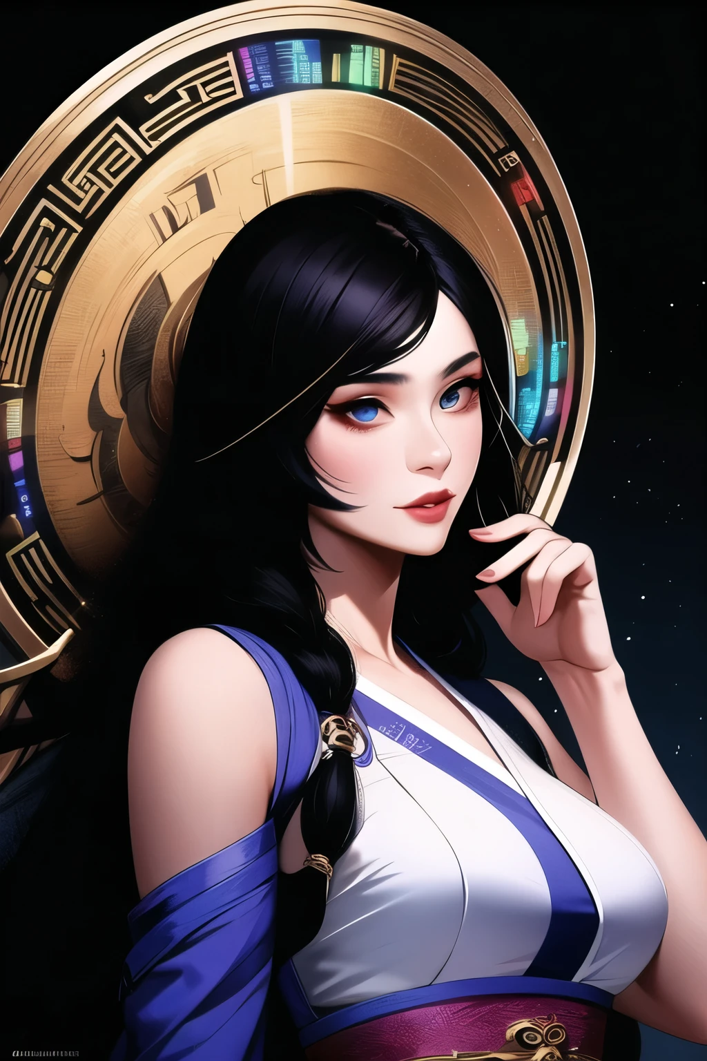 (masterpiece, best quality:1.2), ink Wuxia,blacklight, solo,upper body,long hair,lips