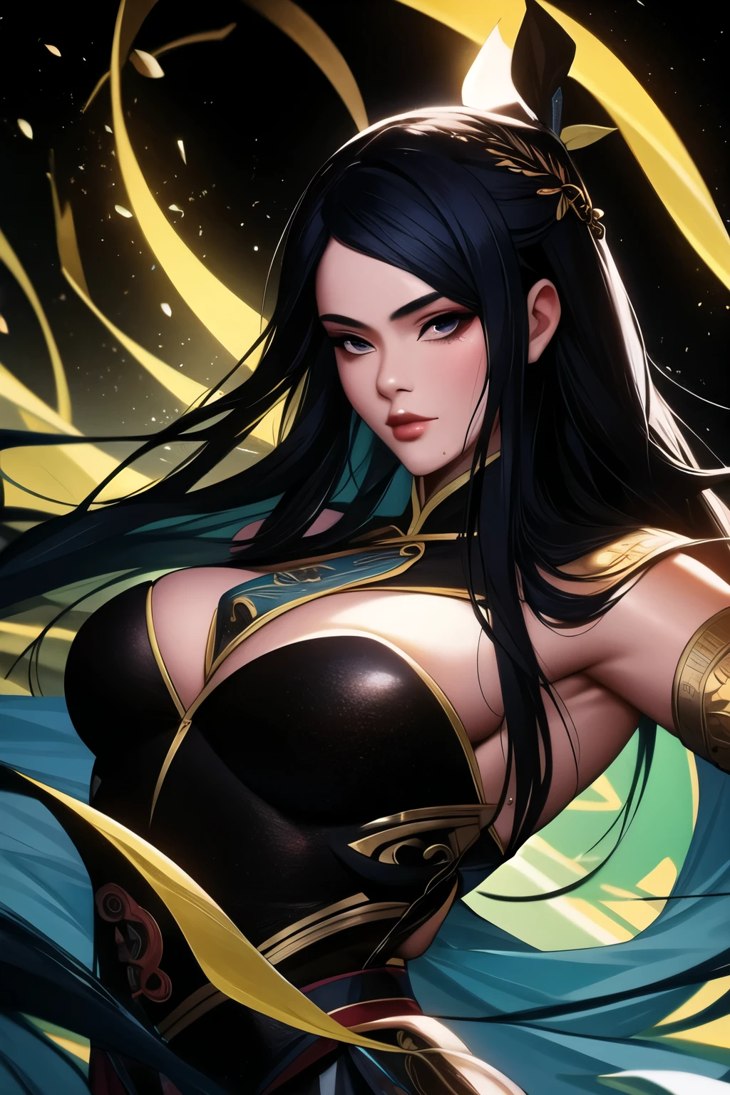(masterpiece, best quality:1.2), ink Wuxia,blacklight, solo,upper body,long hair,lips