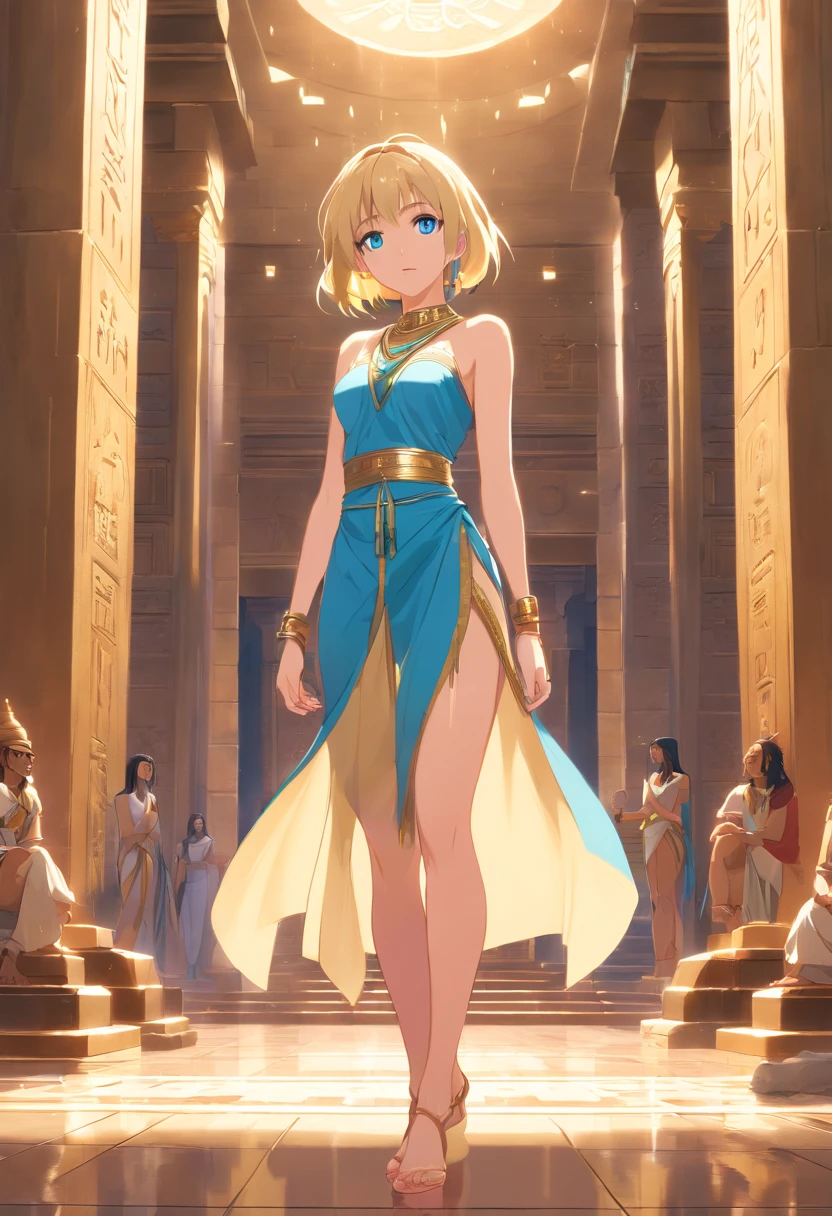  Women, ((Blonde)), ((Blue eyes)), ((Short hair)), ((Full Body)), in jabba the Hut tatooine castle, using a Leia slave costume