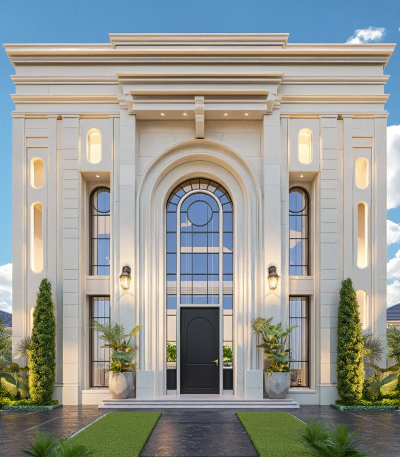 Architectural style Architectural style,  ((Classic Style House)),(masterpiece) , ((best quality)), dramatic lighting, high quality outdoors, sky, day, cloud, tree, blue sky, building, scenery, road, real world location,  sunlight, enough detail, high resolution,super realistic, Photorealistic, highly detailed, balcony, plants, door, car, truck, parking slot, paving, . Clean lines, architectural drawing, highly detailed  , . Clean lines, geometric shapes, minimalist, modern, architectural drawing, highly detailed